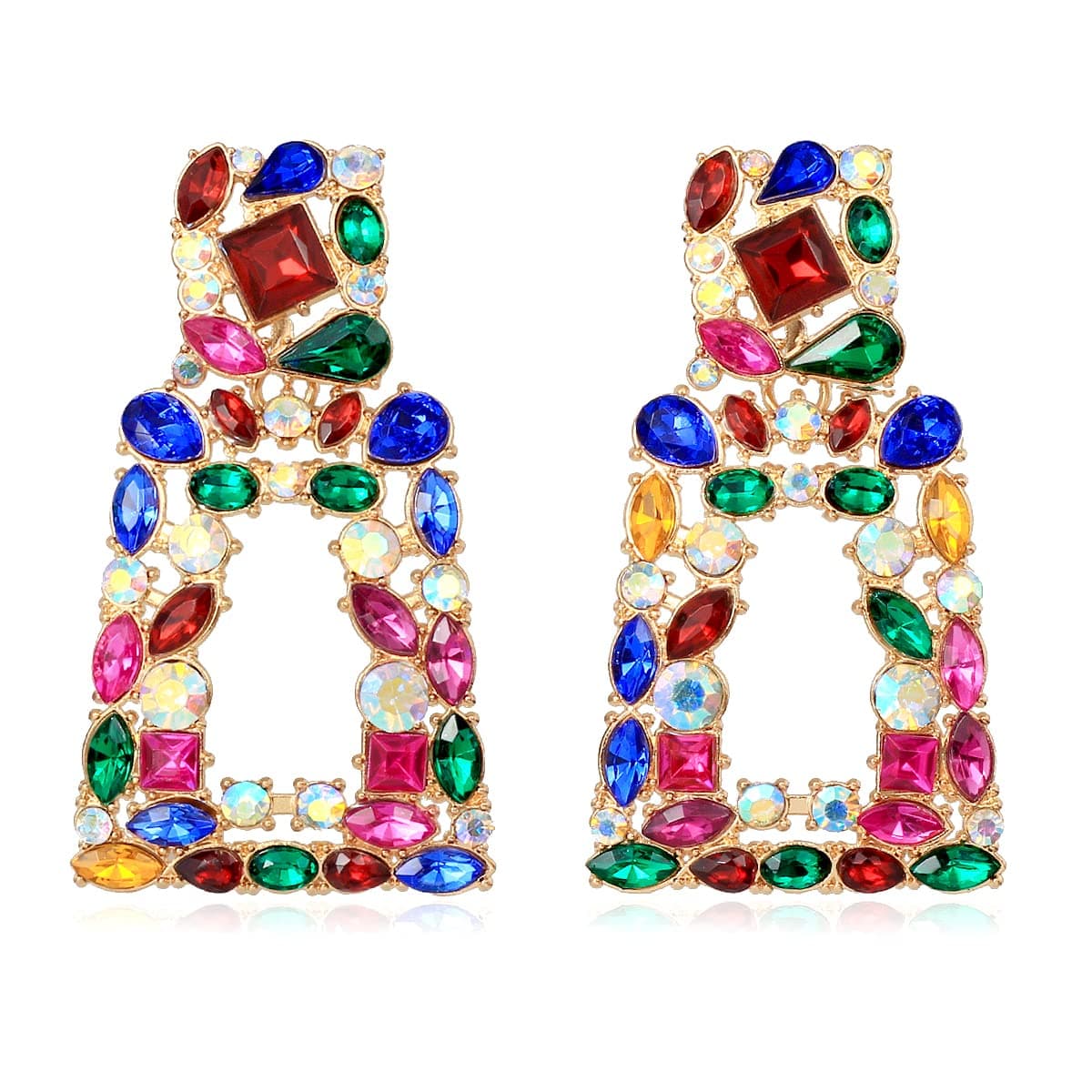 KELMALLChunky Geometric Rhinestone Dangle Earrings for Women – Bold Rectangle Statement Drop Earrings, Gift-Boxed Fashion Jewelry