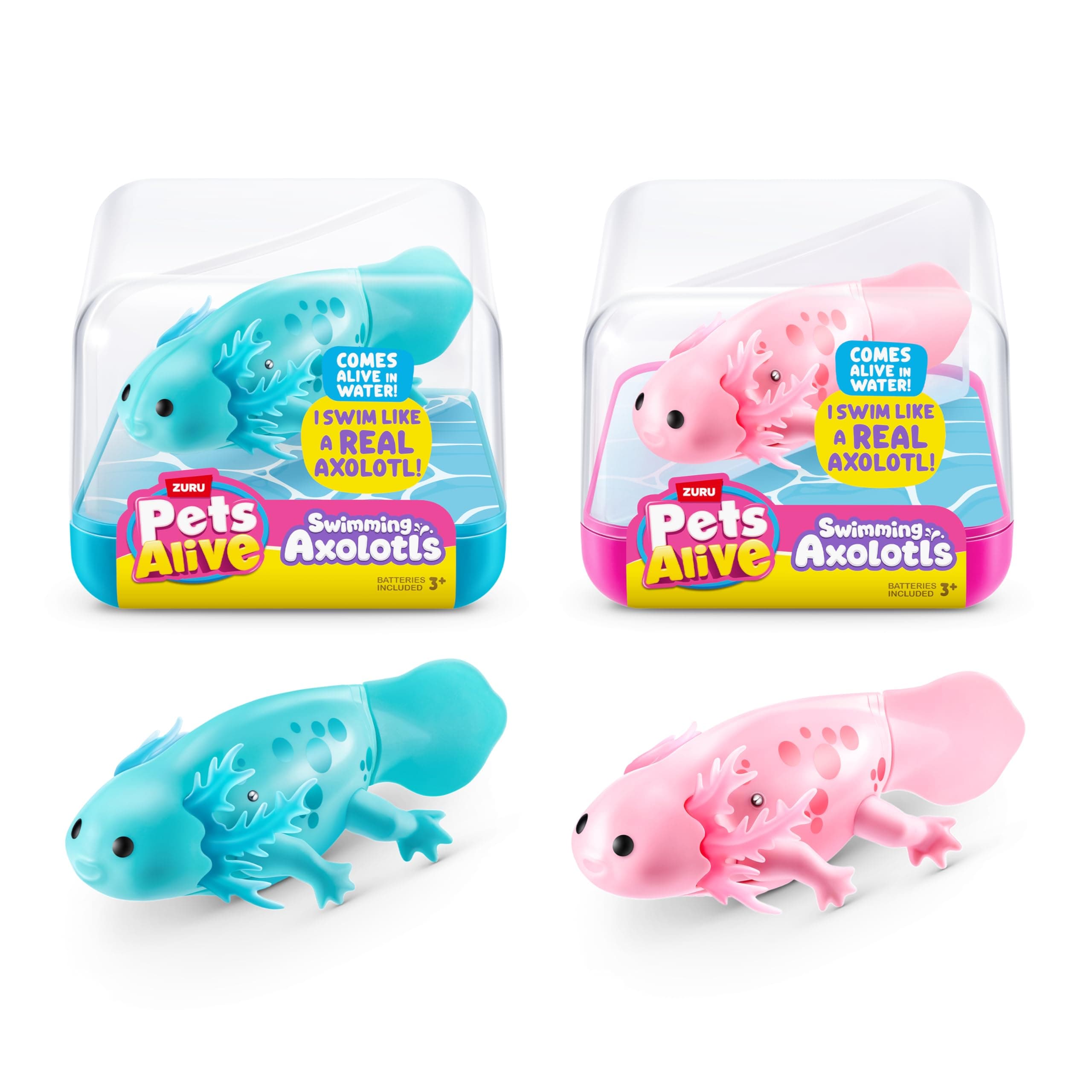 Pets Alive Robo Axolotl, Series 1, Swimming Axolotl, (2 Pack), Mailer Box