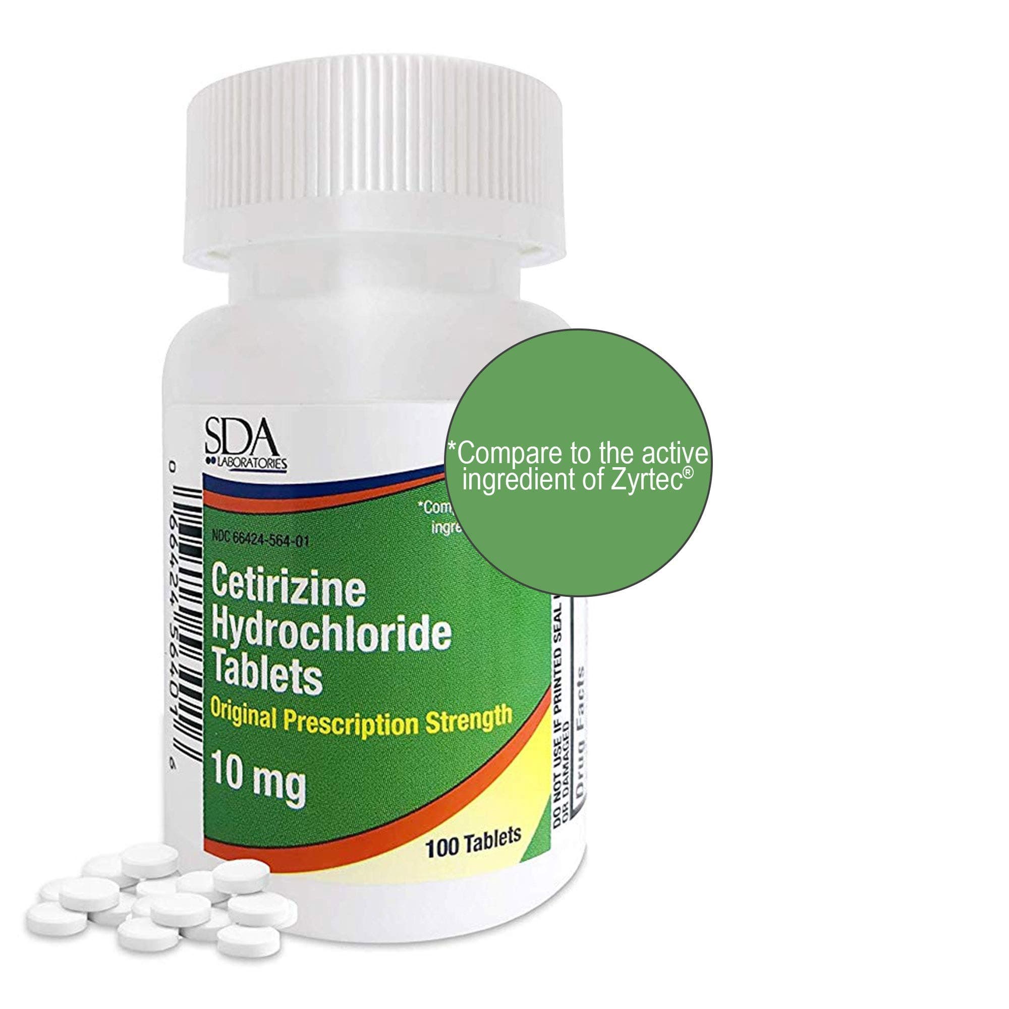 SDA Laboratories All Day 24-Hour Allergy Medicine 100 Count Antihistamine for Allergies, Pollen, Hay Fever, Dry, Itchy Eyes | Cetirizine HCl 10mg Tablets