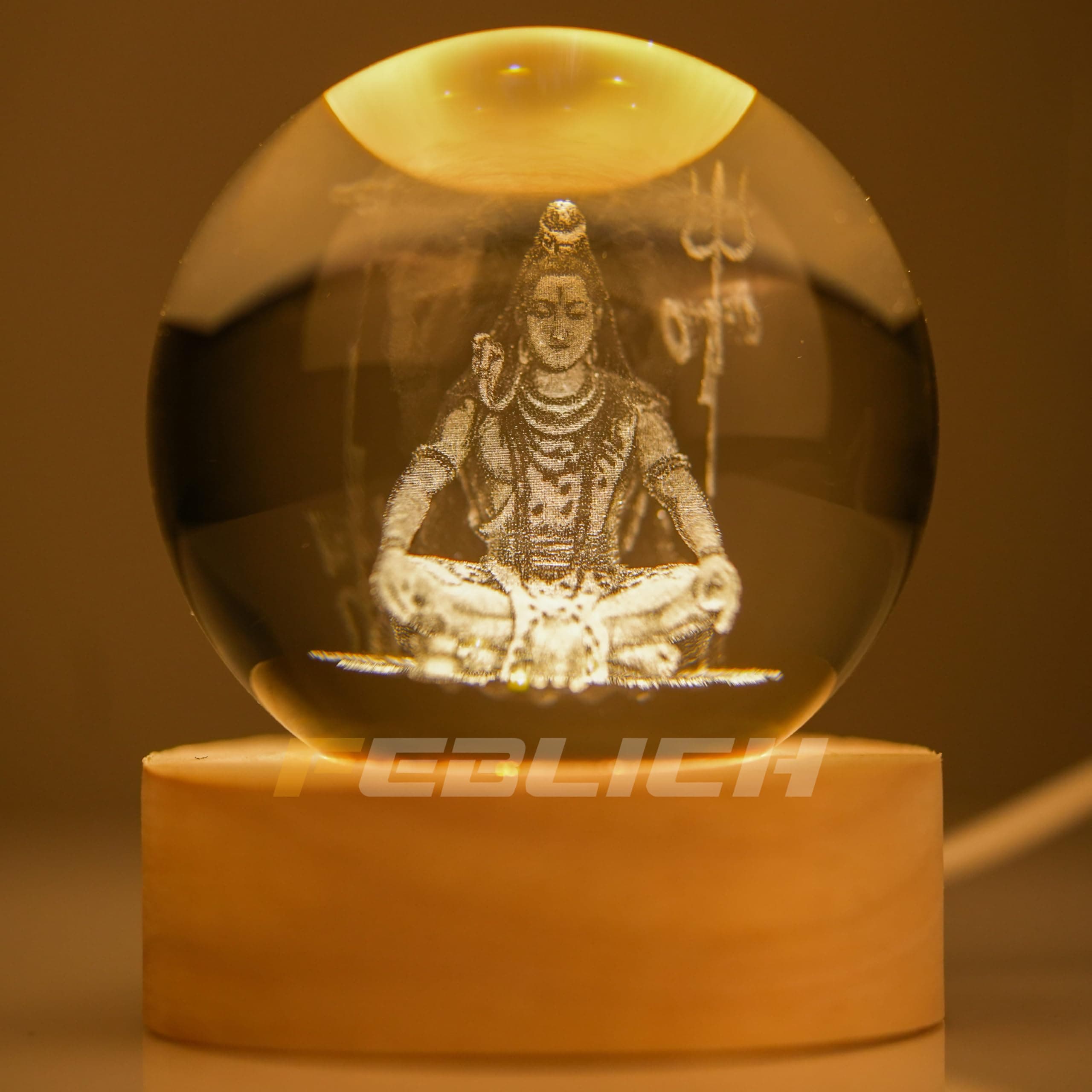3D Shiv Crystal Ball Night Lamp, Solar System Light, USB Table Colorful LED Wooden Crystal for Home, Office, Birthday Gift