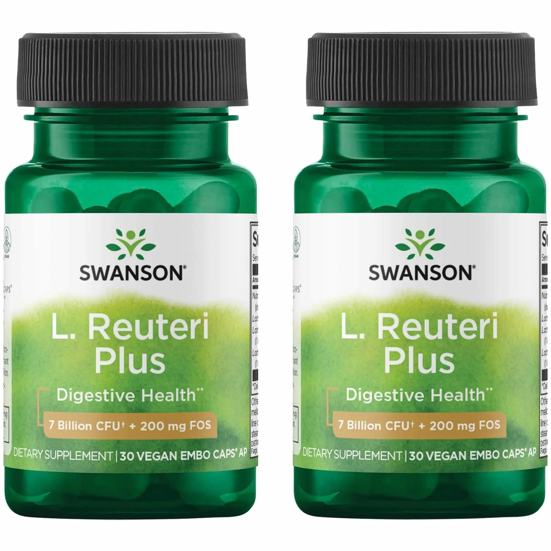 Swanson L. Reuteri Probiotic Plus w/L. Rhamnosus L. Acidophilus & FOS Prebiotic Digestive Support - Promotes Gut Health w/ 7 Billion CFU per Capsule - (30 Veggie Capsules) 2 Pack