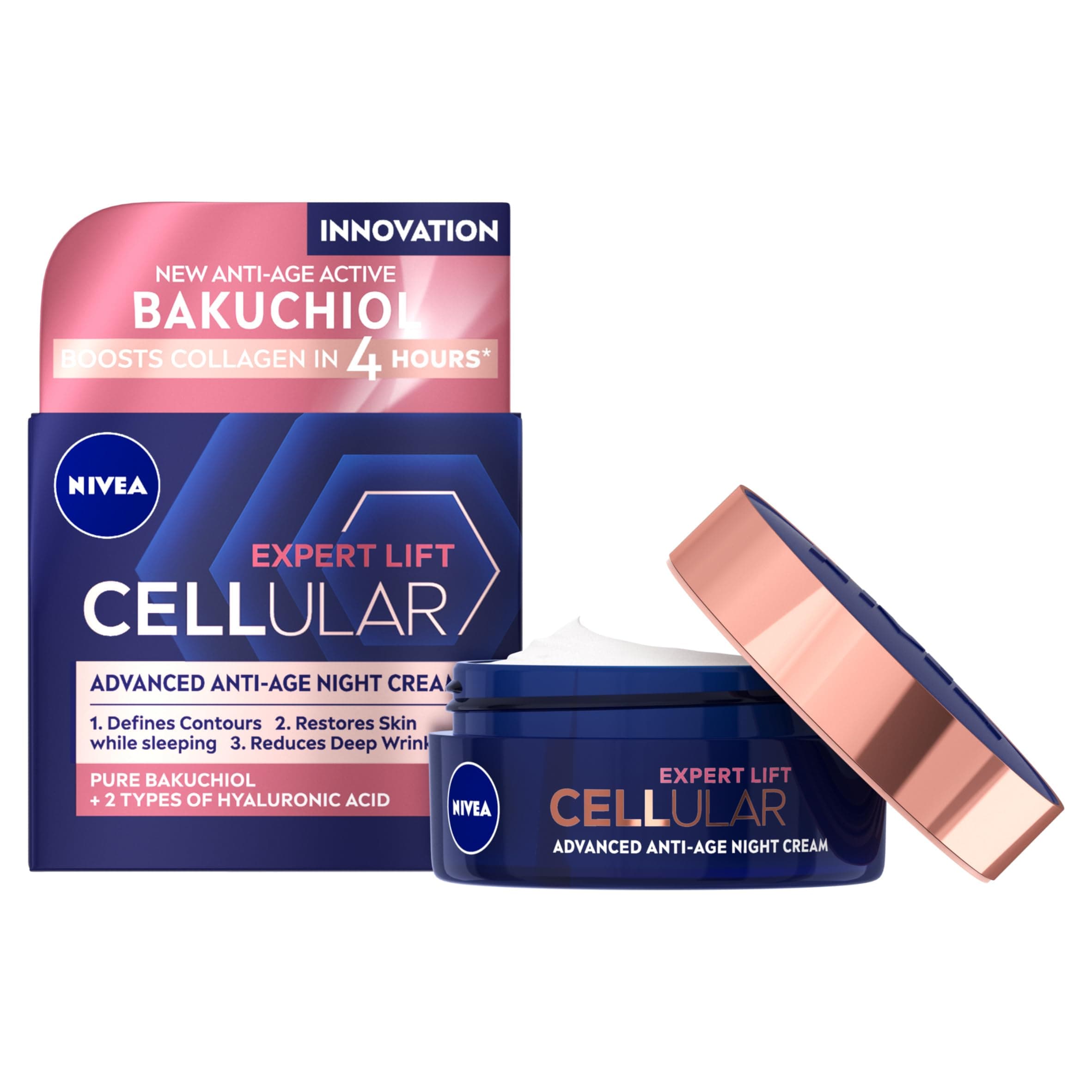 Cellular Expert Lift Anti-Age Night Cream (50ml), Anti-Wrinkle Night Cream with Pure Bakuchiol, Night Face Cream Containing Hyaluronic Acid, Night Cream for Women