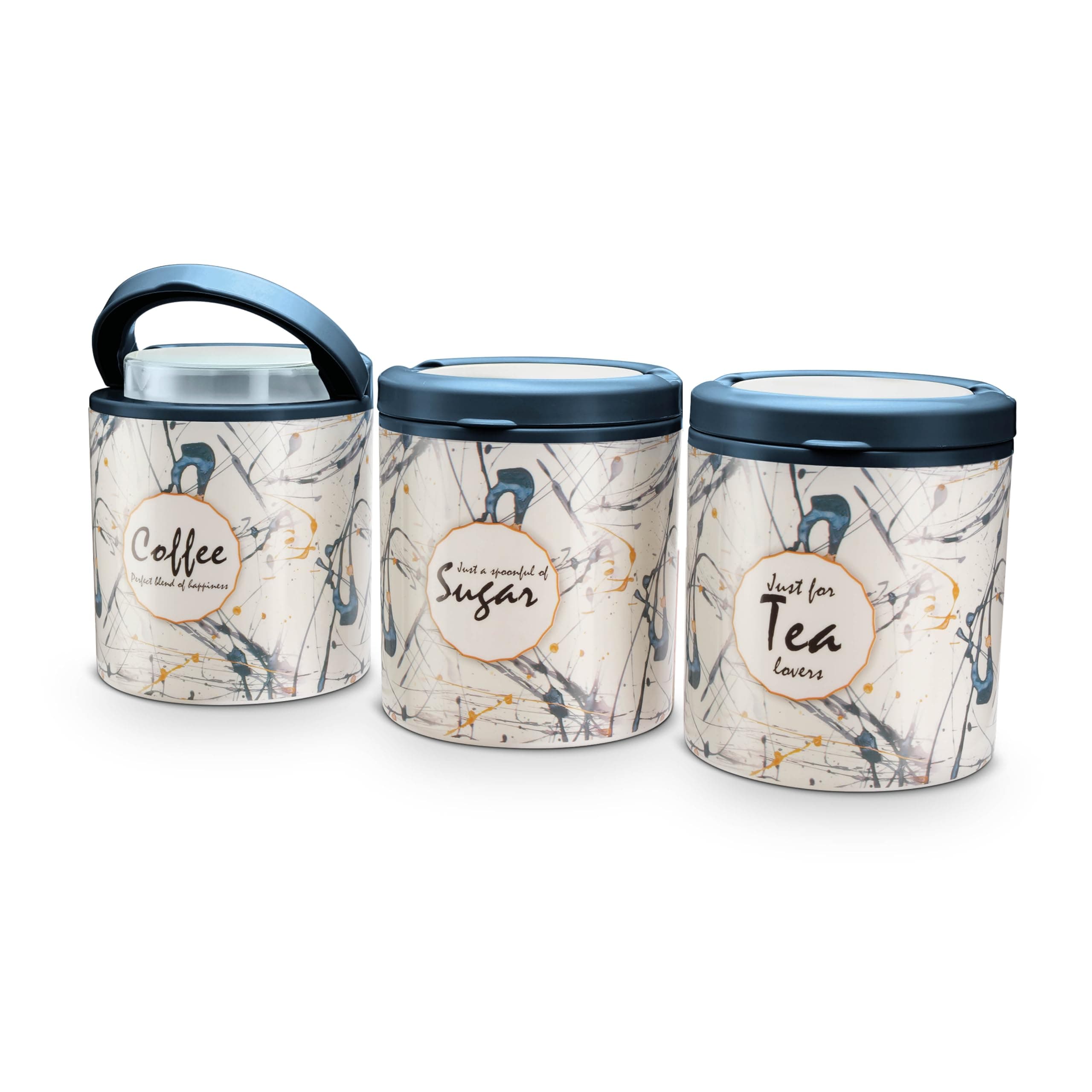 Lift up Sugar Tea Coffee Container | Set of 3 | Green | Container | 750 ML Each | Air tight | BPA Free | 100% Food Grade | Odour Proof | Kitchen Storage | Kitchen accessories | Kitchen Jar