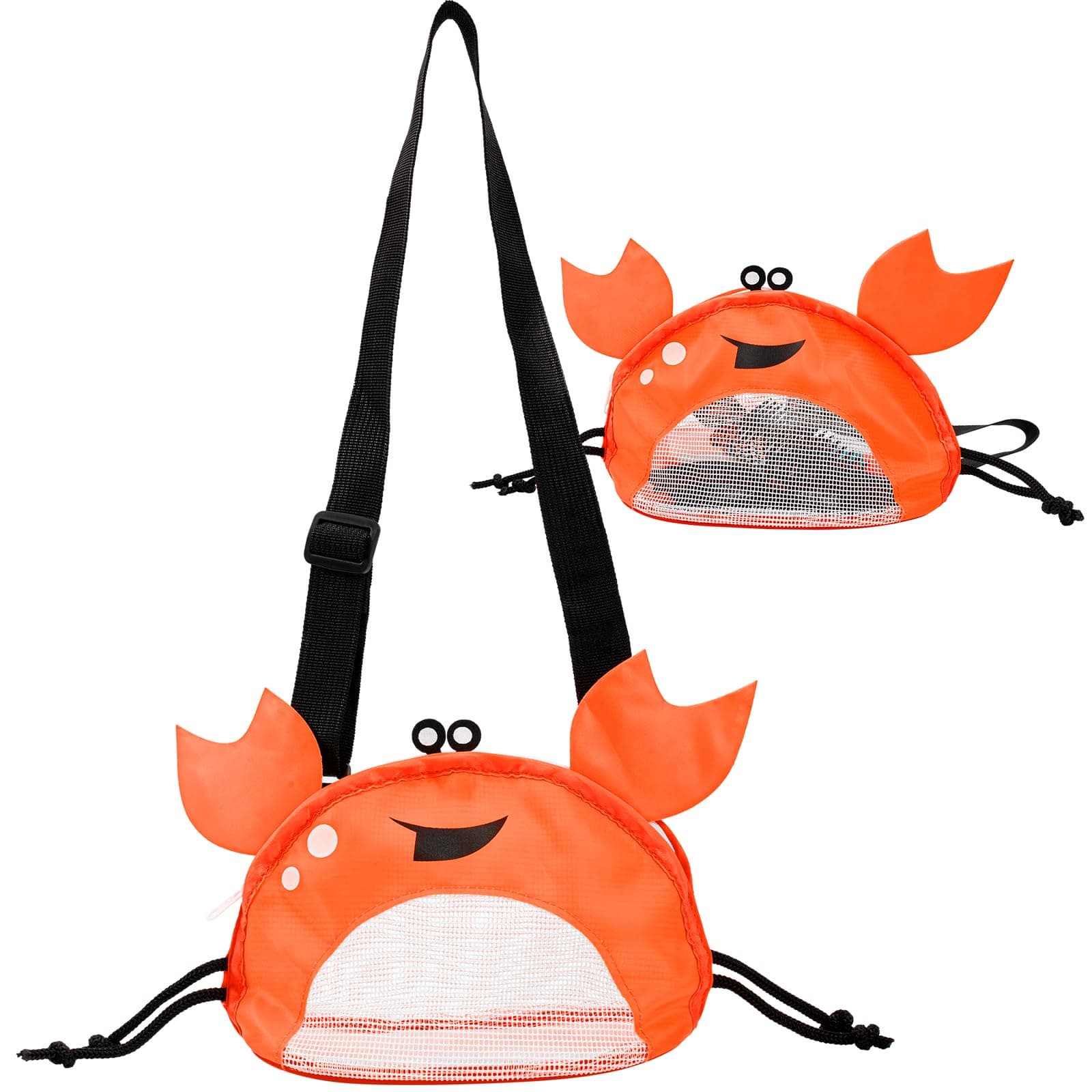 Kids Beach Bag with Zipper,Beach Mesh Bag with Adjustable Shoulder Straps,Crab-Shaped Seashell Bag Shell Collecting Sand Toys Bags Small Tote Beach Summer Accessories for Boys Girls