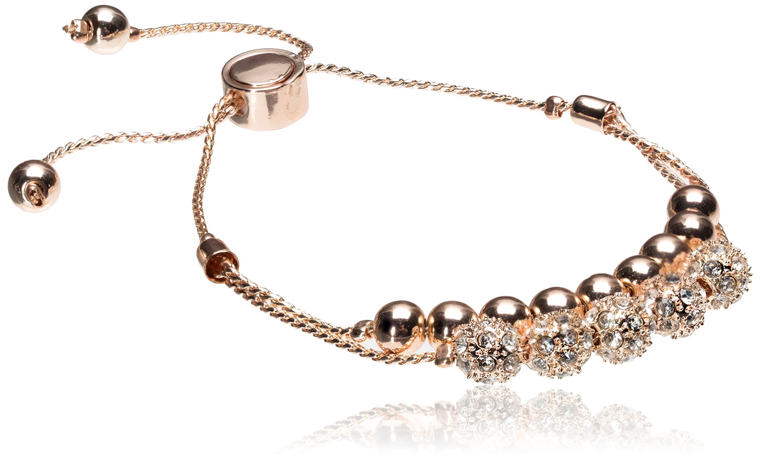 GUESSRose-Gold-Tone Two Row Slider Bracelet with Metal and Crystal Pave Beads
