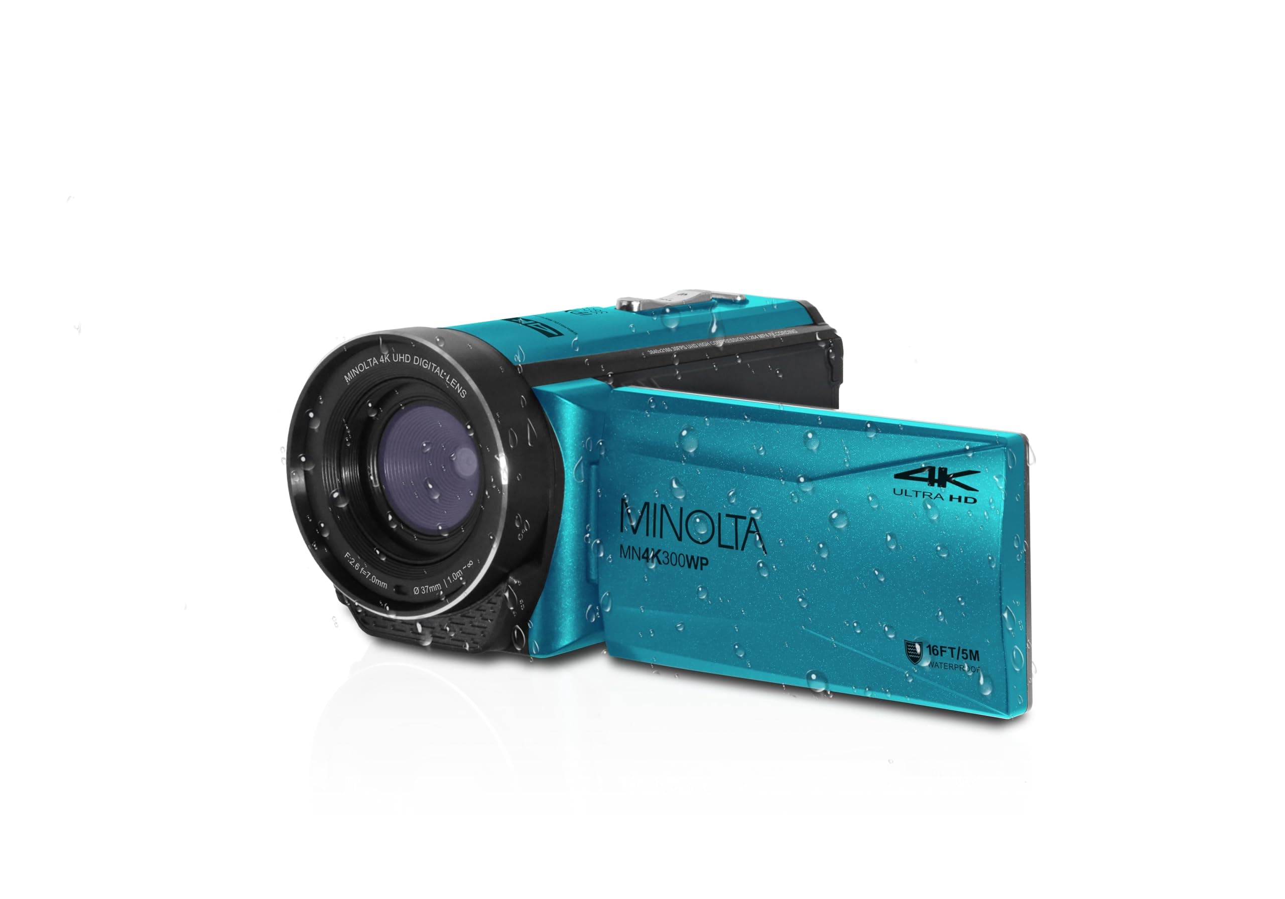 Minolta Waterproof Camcorder – 4K Ultra HD Video, 56MP Photos, 18X Zoom, 3-inch LCD Screen, Time Lapse, Loop Recording, Photo Burst, Anti-Shake, Webcam Mode, HDMI/USB (Blue)