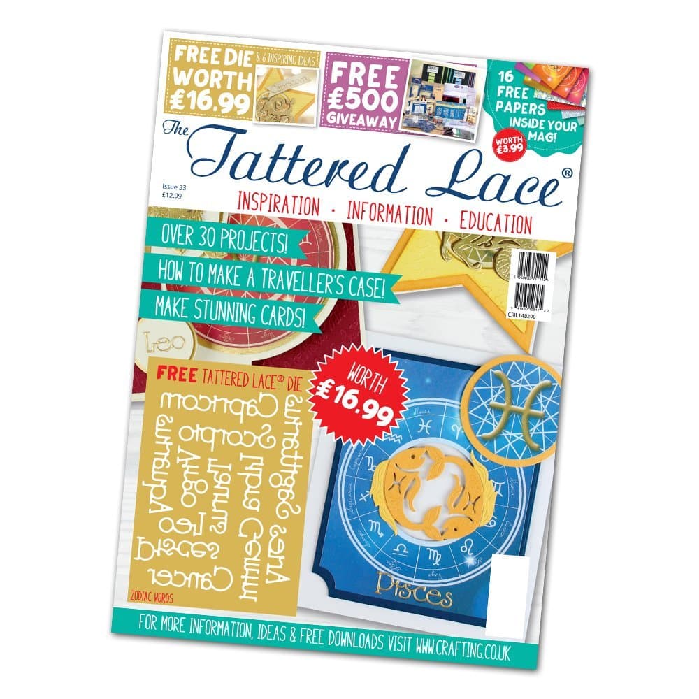 Tattered Lace Magazine Issue 33 with Zodiac Words Die Set