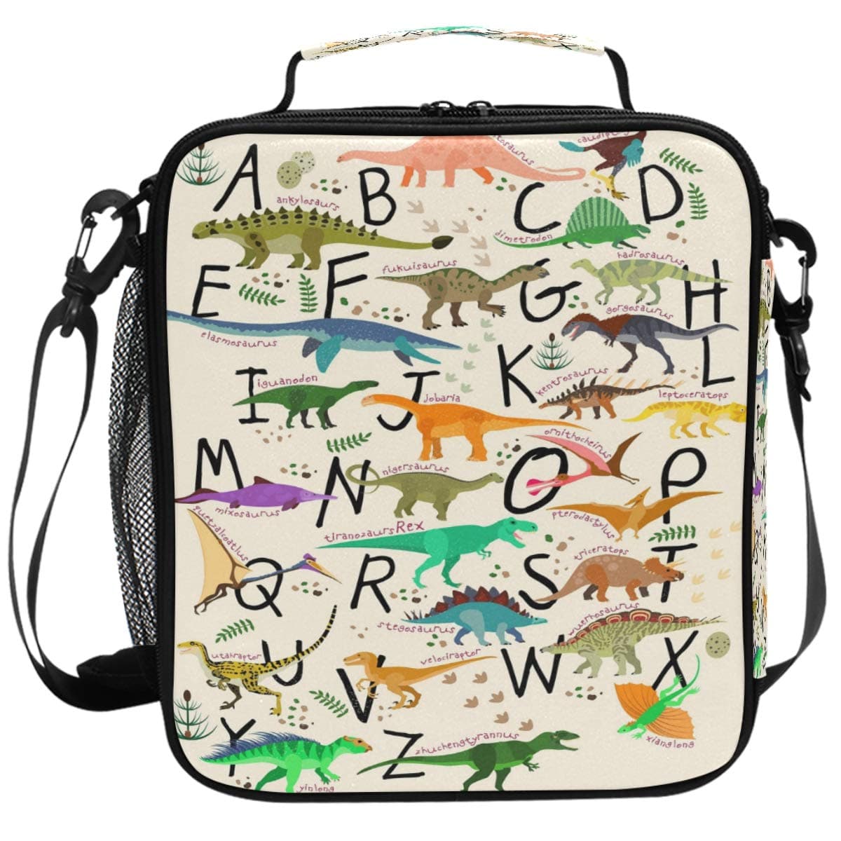 Pfrewn Dinosaur Lunch Box Alphabets With Dinosaurs Lunch Bag Insulated Reusable Cooler Meal Prep Bags Dino Animals Lunch Tote with Shoulder Strap for School Kids Boys Teens Office Adults