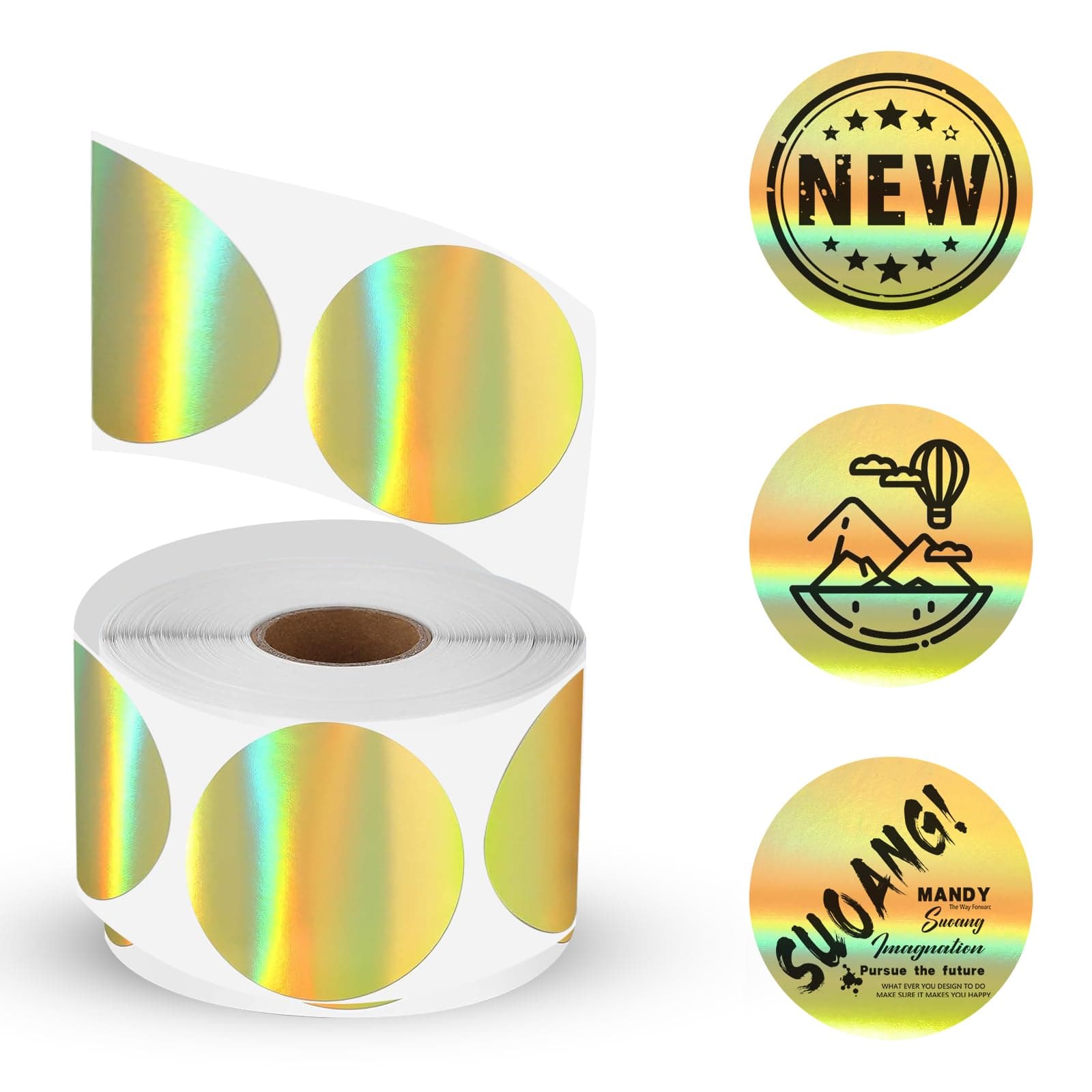 CLASSY Holographic Circle Thermal Sticker Labels, 2" Printable Golden Round Thermal Labels, Self-Adhesive Thermal Label Stickers for Logo Design- 400 Labels/1 Roll