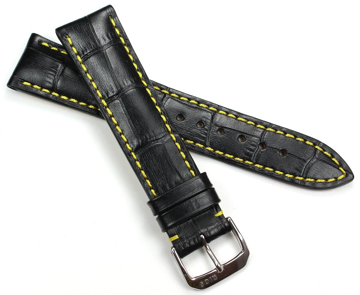 RIOS 20 mm / 18 mm Genuine Leather Strap Handmade Art Manual Black Crocodile Embossing Band Germany Crocodile Band B141