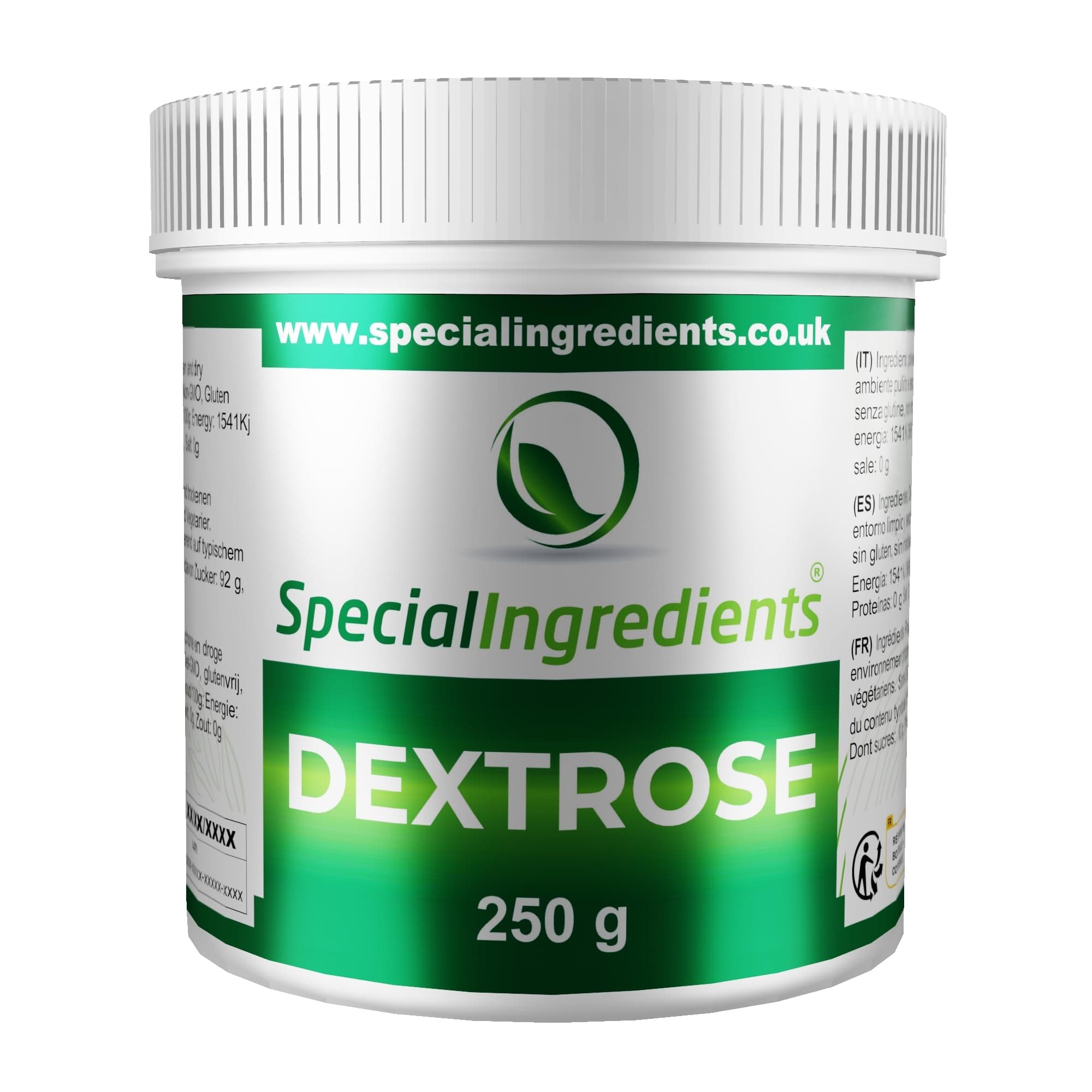 Dextrose Powder 250g Premium Quality Powder Suitable for Vegans & Vegetarians. Non-GMO, Gluten Free, Non-Irradiated – Recyclable Plastic Container