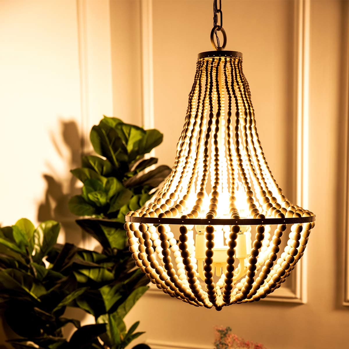 Morden Fort White Beaded Chandelier 5 Light for Living Bed Dining Room