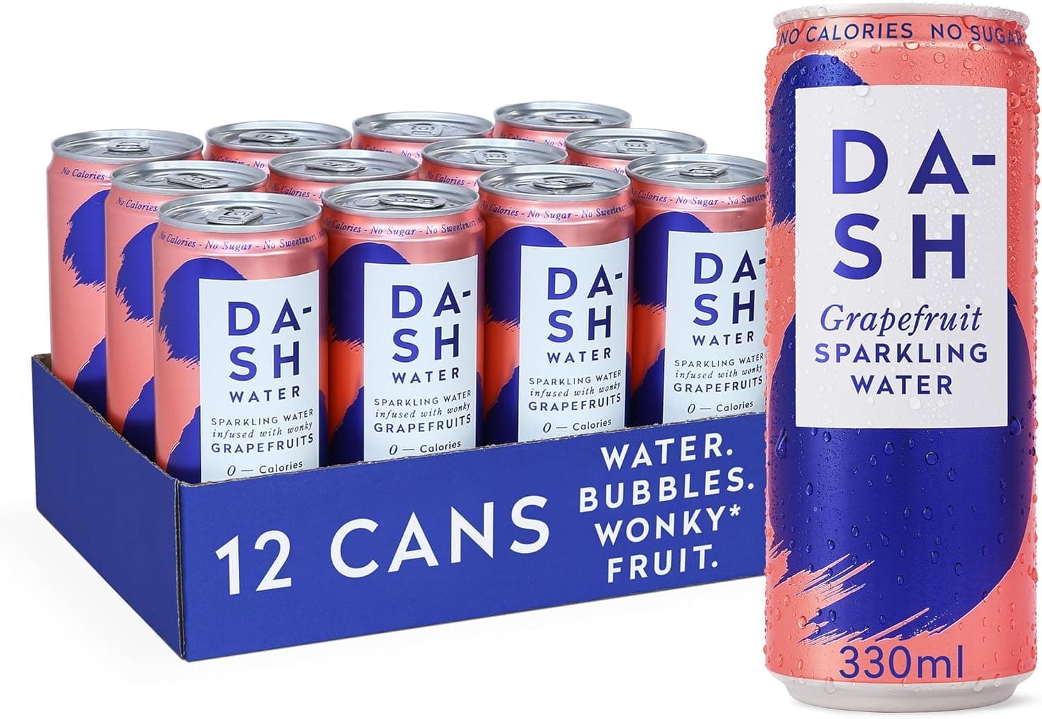 DASH Water Grapefruit - 12 x Grapefruit Flavoured Sparkling Spring Water - NO Sugar, NO Sweetener, NO Calories - Infused with Wonky Fruit (12 x 330ml cans)