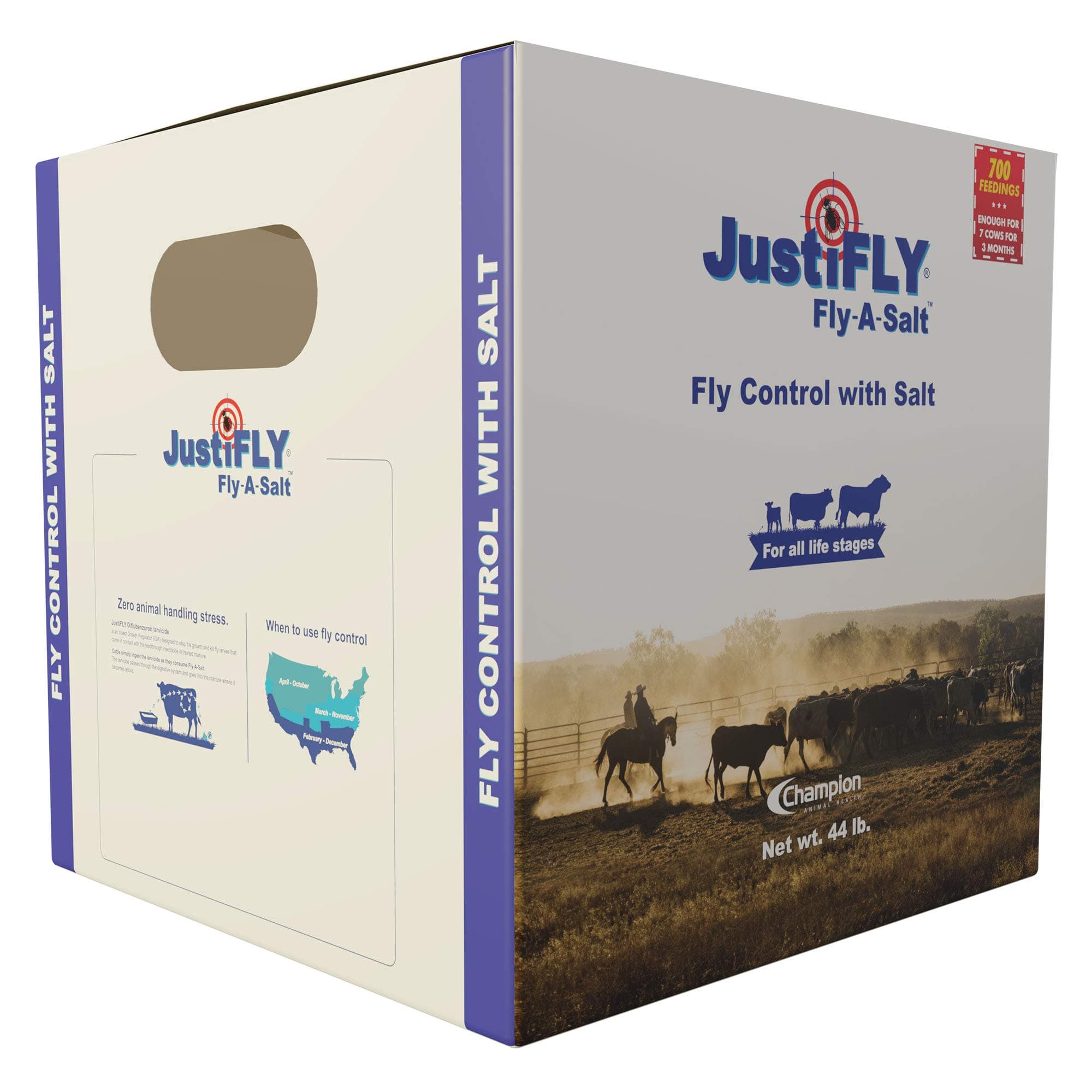 JustiFLY Fly-A-Salt Cattle Fly Control - 44 lb Salt Block, 700 Feedings, Feeds 7 Cows for 3 Months