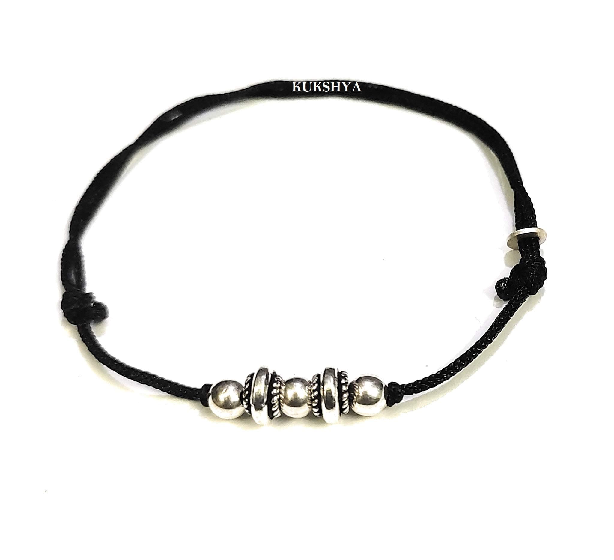 KUKSHYAJEWELLERS Exclusive 925 Sterling Silver Black Thread Anklet | Adjustable Anklet for Women & Girls | 1 Piece Set (TP 010)