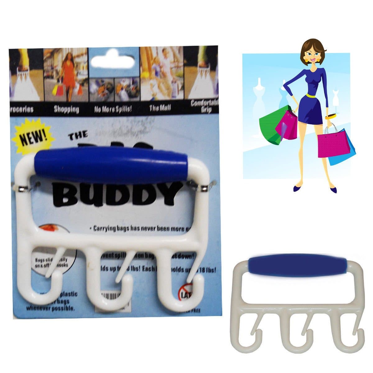 COSMALL@ 2 Pack Plastic Multi Shopping Bag Carrier Baggler Grip Handle 3 Hook Grocery Marketing Holder Carrier Tool