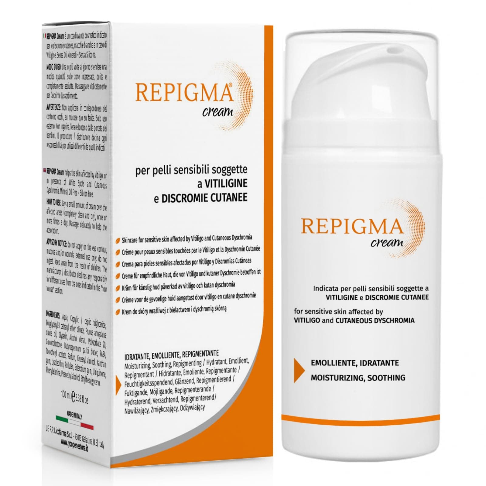 Licofarma Repigma Cream Cream 95% Natural Ingredients Useful for Skin Subjected to Vitiligo, White Spots and Skin Dyshcromies