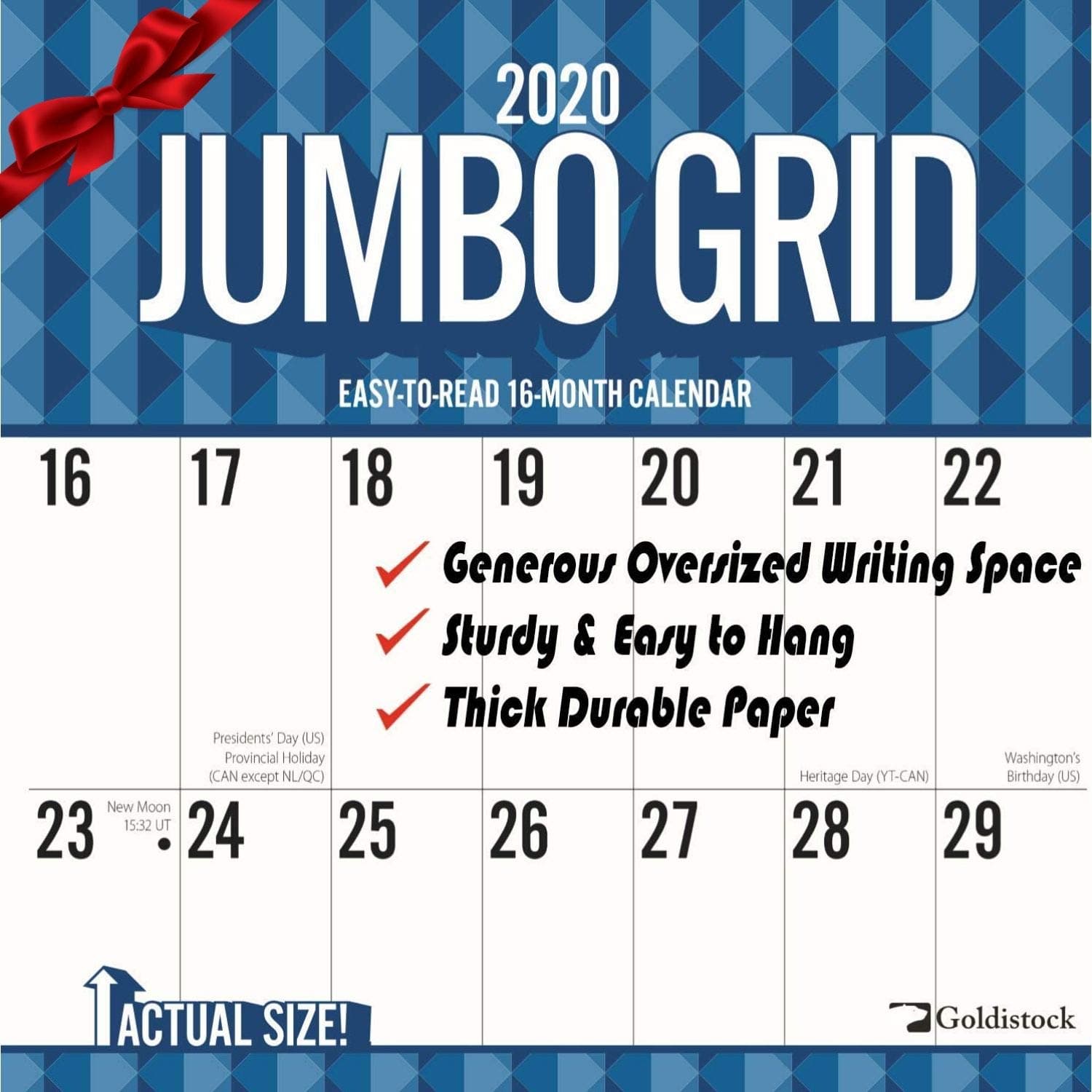 Goldistock 2020 Large Planner Wall Calendar-"Jumbo Large Print" 12" x 24" (Open) - Thick & Sturdy Paper - - Perfect for Organizing & Planning - Oversized Blocks