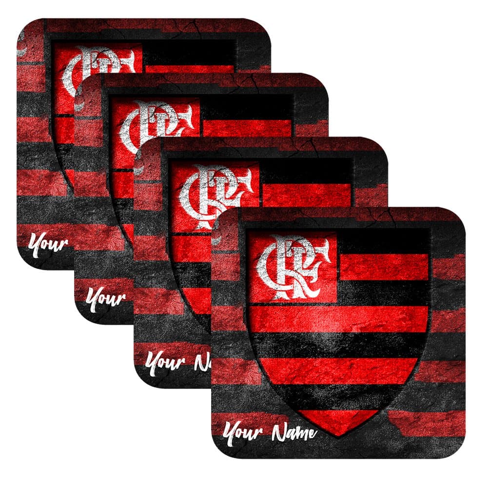 Azty Designs Set of 4 Personalized Custom Wood Coaster Glossy Liga Brasil Futbol Soccer Flamengo