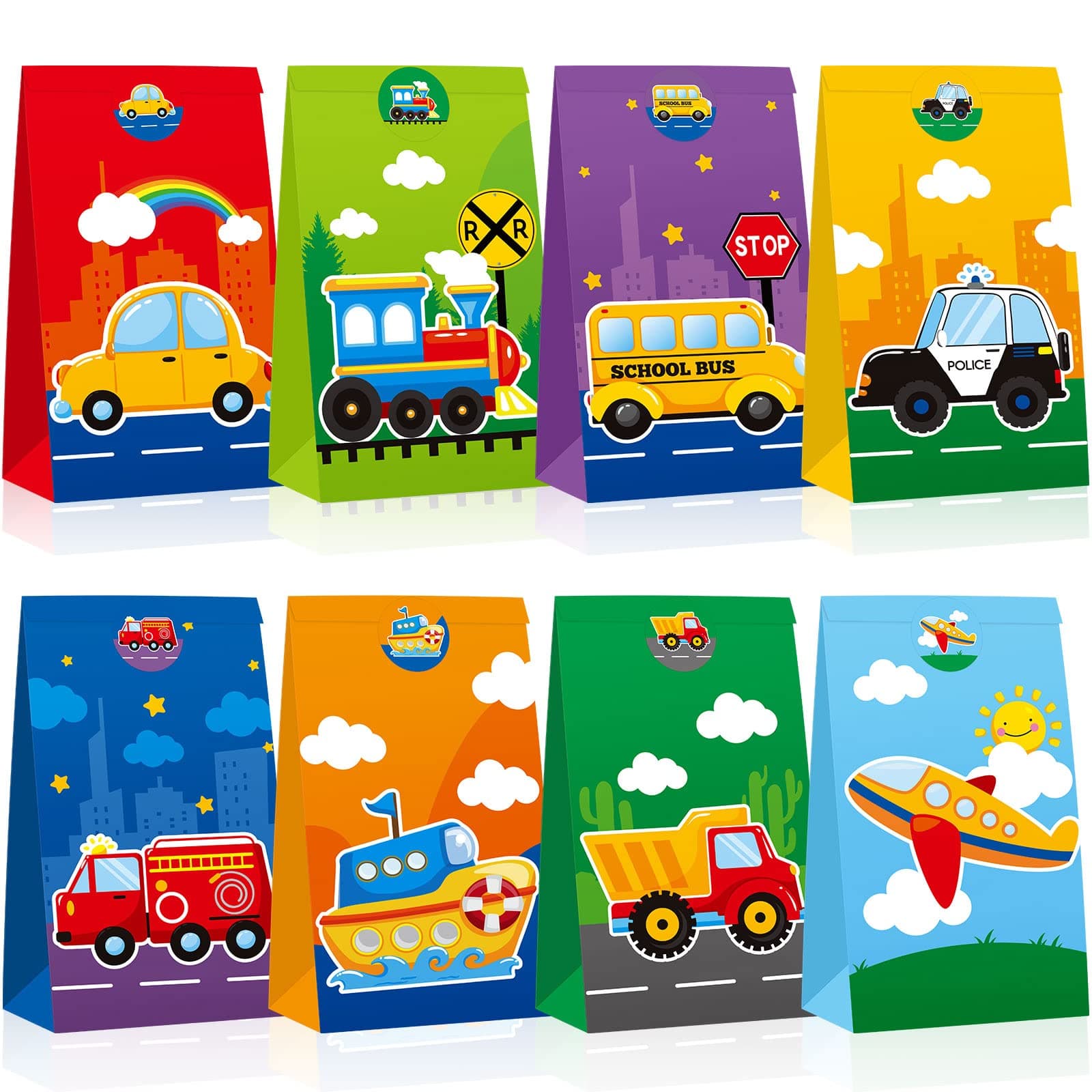 Dianelhall 32 Pieces Mini Transportation Goodie Bags Birthday Party Supplies Cars Goodie Bags Transportation Party Favor Bag Cars Theme Decorations for Kids Birthday Baby Shower Supplies
