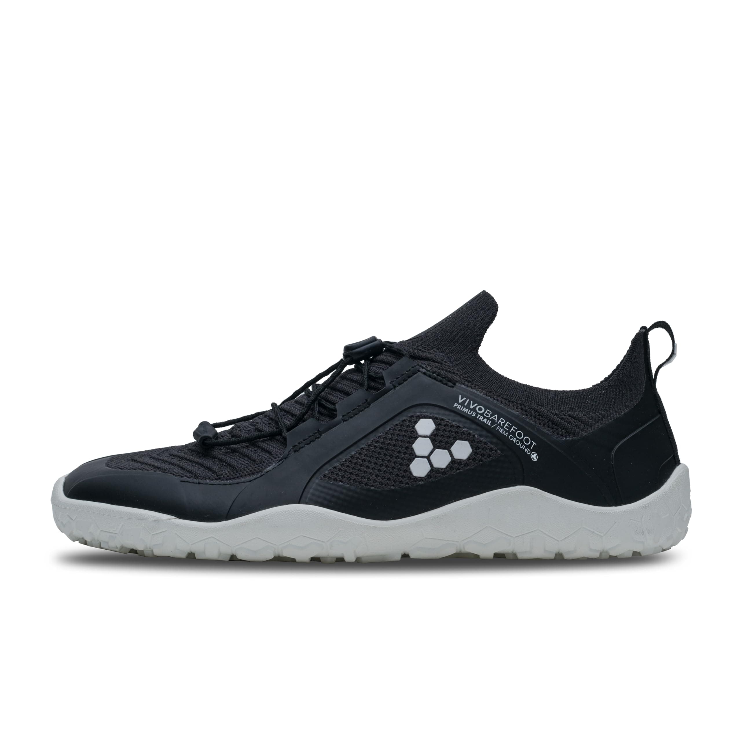 Vivobarefoot Primus Trail Knit FG Mens | Barefoot Trainers | Ultra-Lightweight Shoe | Build Strength, Balance & Mobility | Wide Fit Grounding Shoes | Flexible Obsidian/White