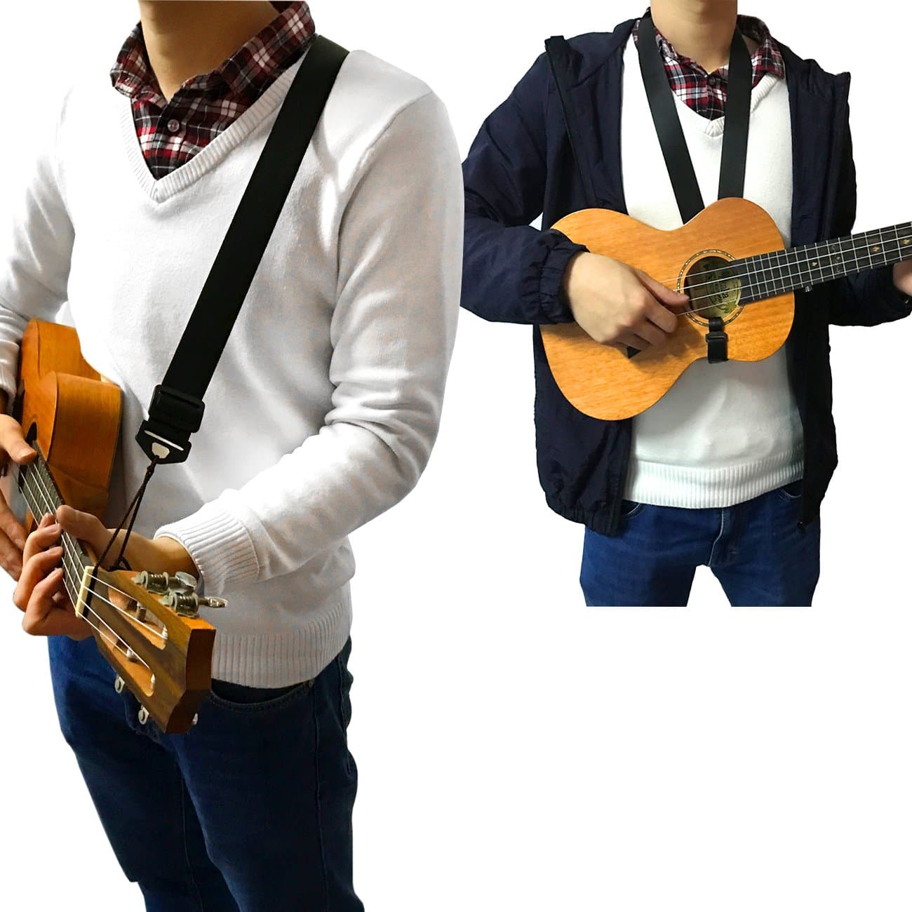 Double Use Adjustable Nylon Ukulele Strap - Neck or Shoulder Strap (Black)