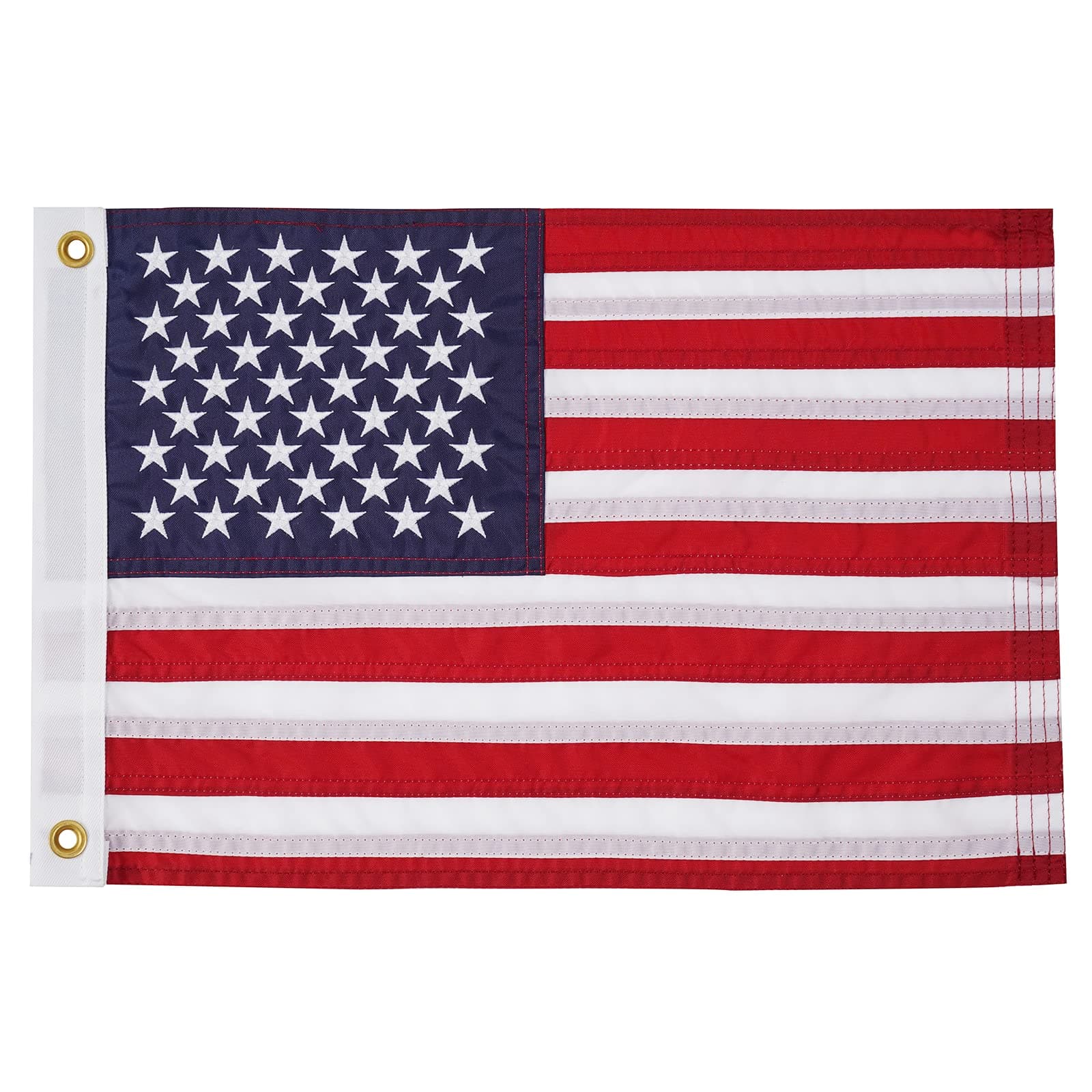 American 50 Embroidered Stars Boat Flag 12x18 Inch, Durable Nylon U.S USA Flags with Sewn Stripes and Brass Grommets for Yacht Motorcycle, Ensign Nautical U.S.A Outdoor Banner Made in USA