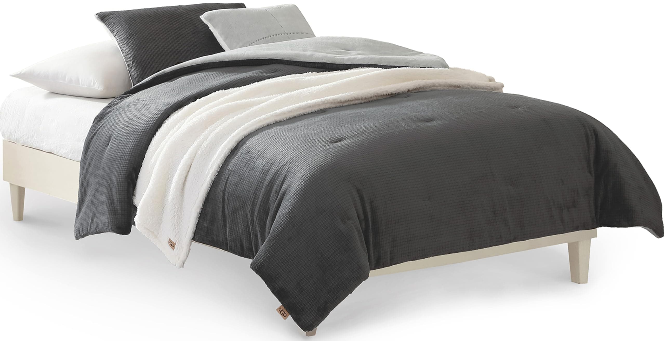 UGG Remina Twin Comforter Set 4 Piece Bed in a Bag with Throw Blanket, Decorative Pillow, Sham, and Reversible Comforter Hypoallergenic Washable College Dorm Bedding, Twin XL, Charcoal Grey