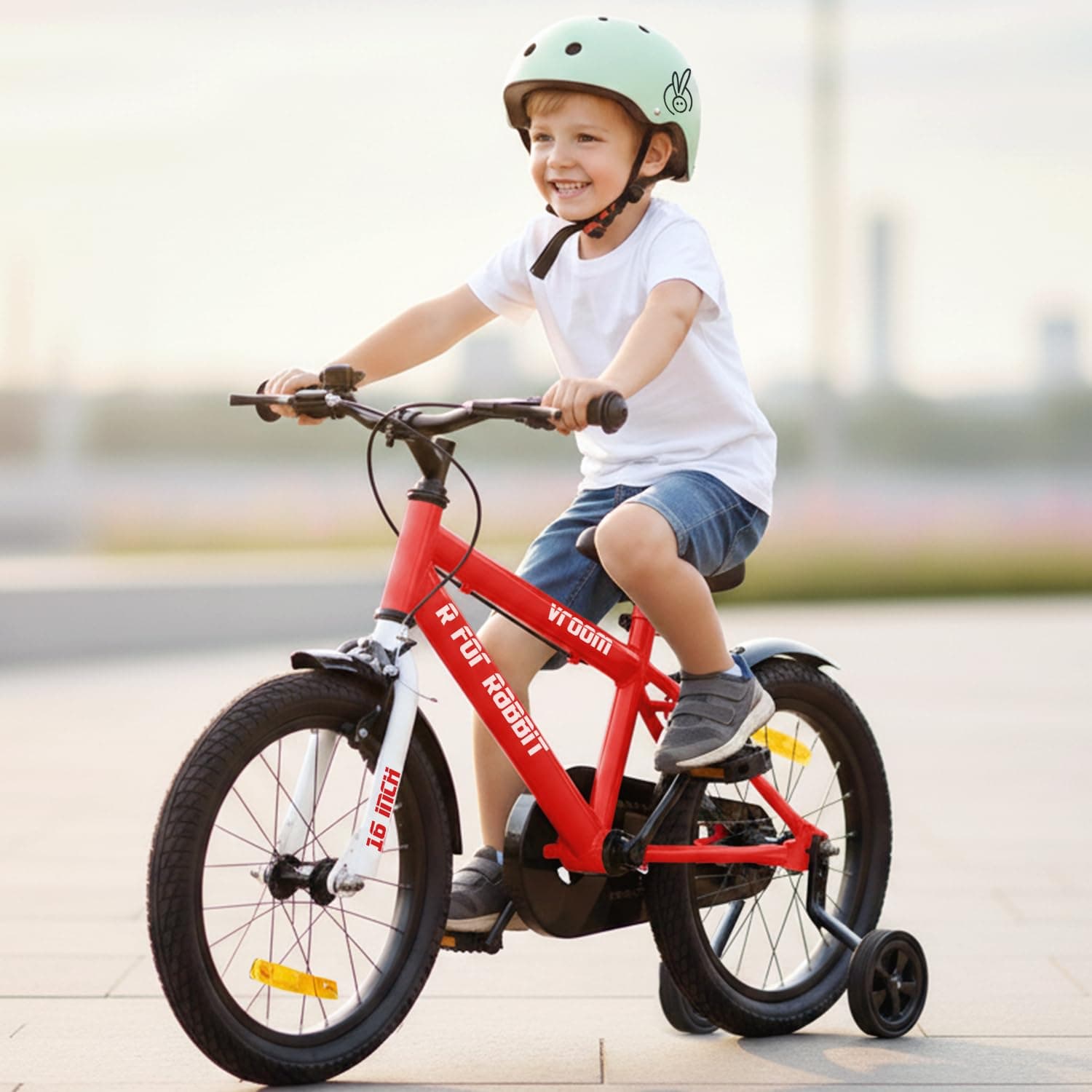 - R for Rabbit Vroom Bicycle for Kids Cycle for 4 to 7 Years Boys & Girls 16T Inches | with Training Wheels| 90% Installed (Red)