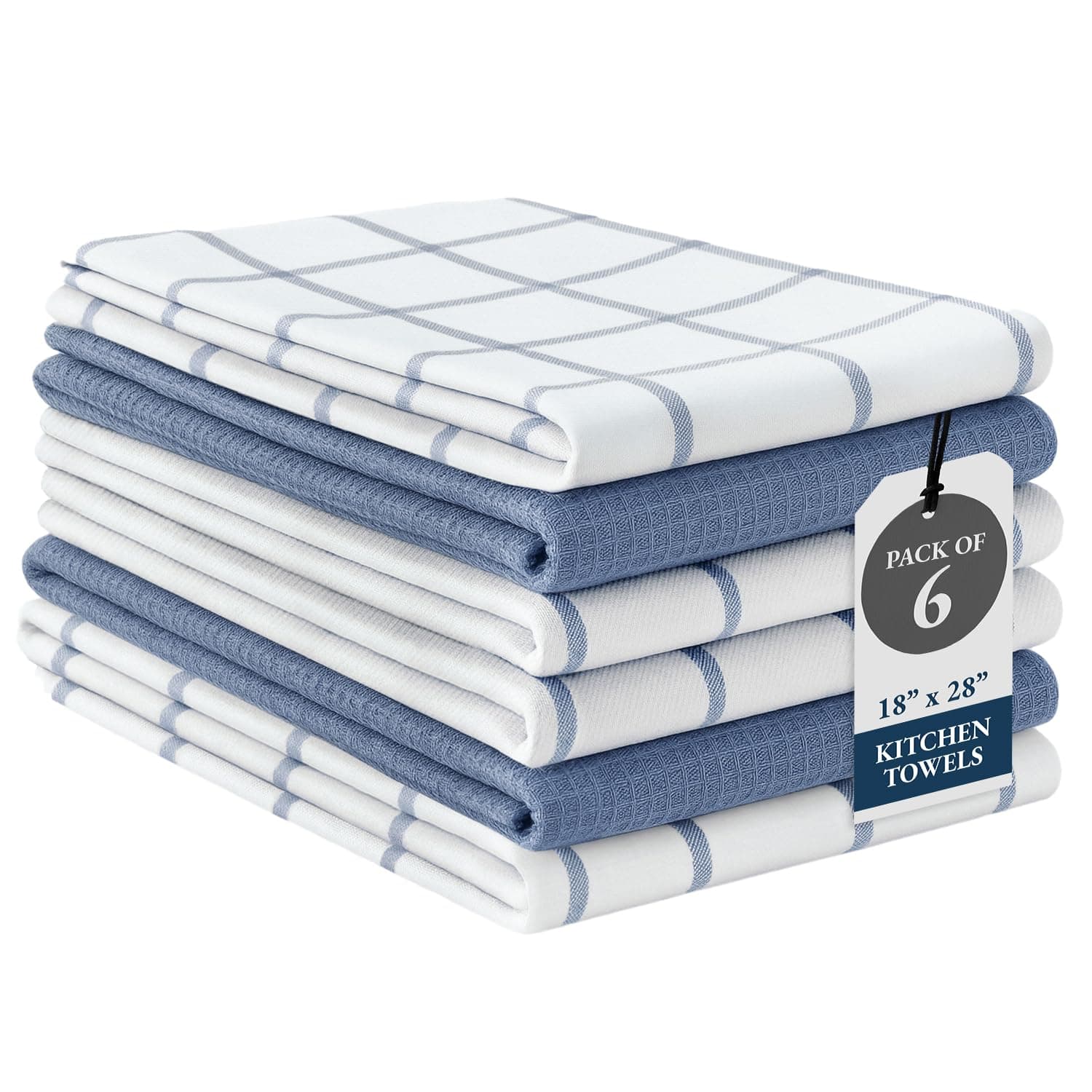 LANE LINEN Cotton Kitchen Towels Set, 6-Pack – Absorbent, Quick-Drying Dish Towels, 18" x 28", Soft, Premium Hand and Tea Towels - Indigo