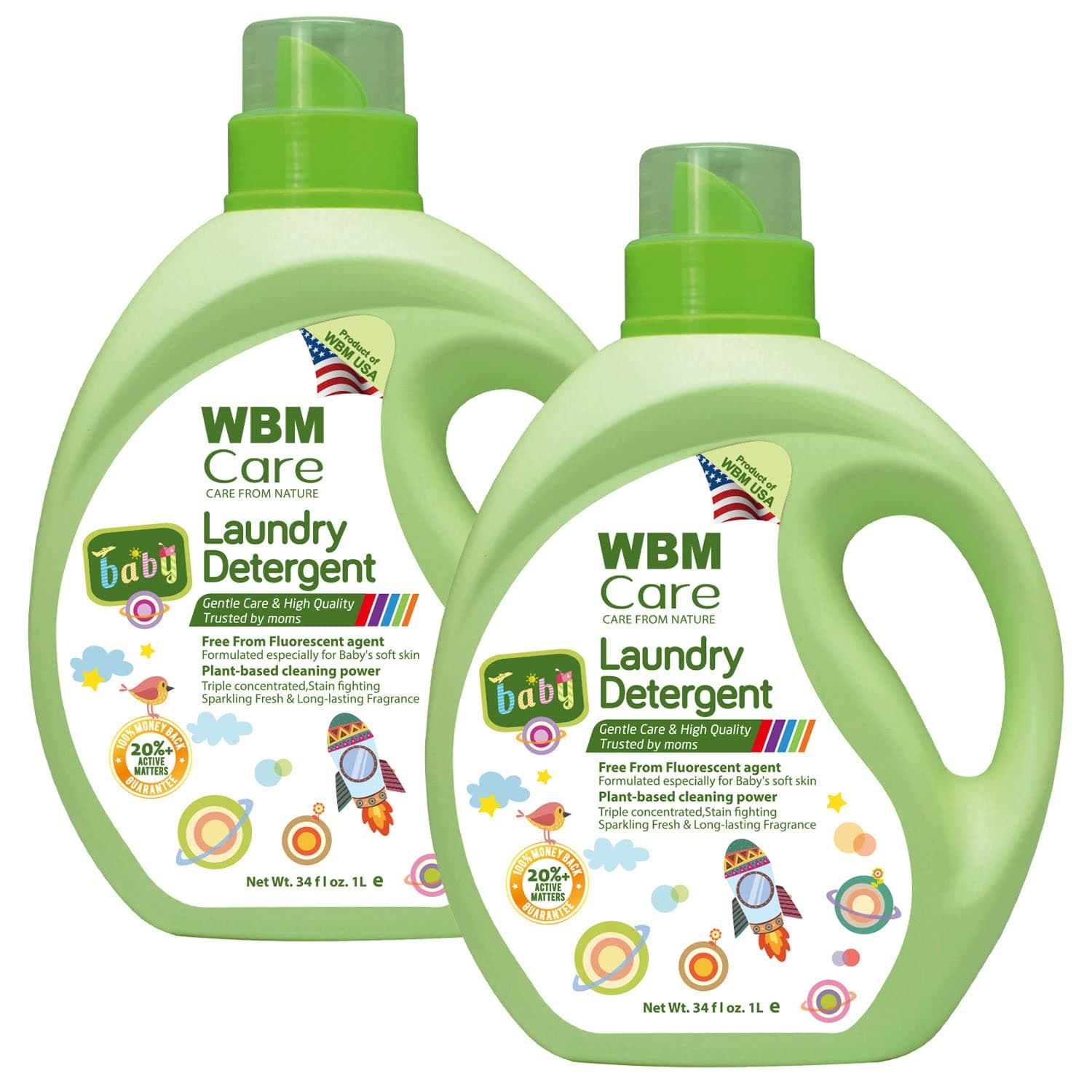 WBM Care Liquid Baby Laundry Detergent, 100 Loads | 68 oz | Gentle formula designed for baby clothes, ensuring effective cleaning and care for delicate skin