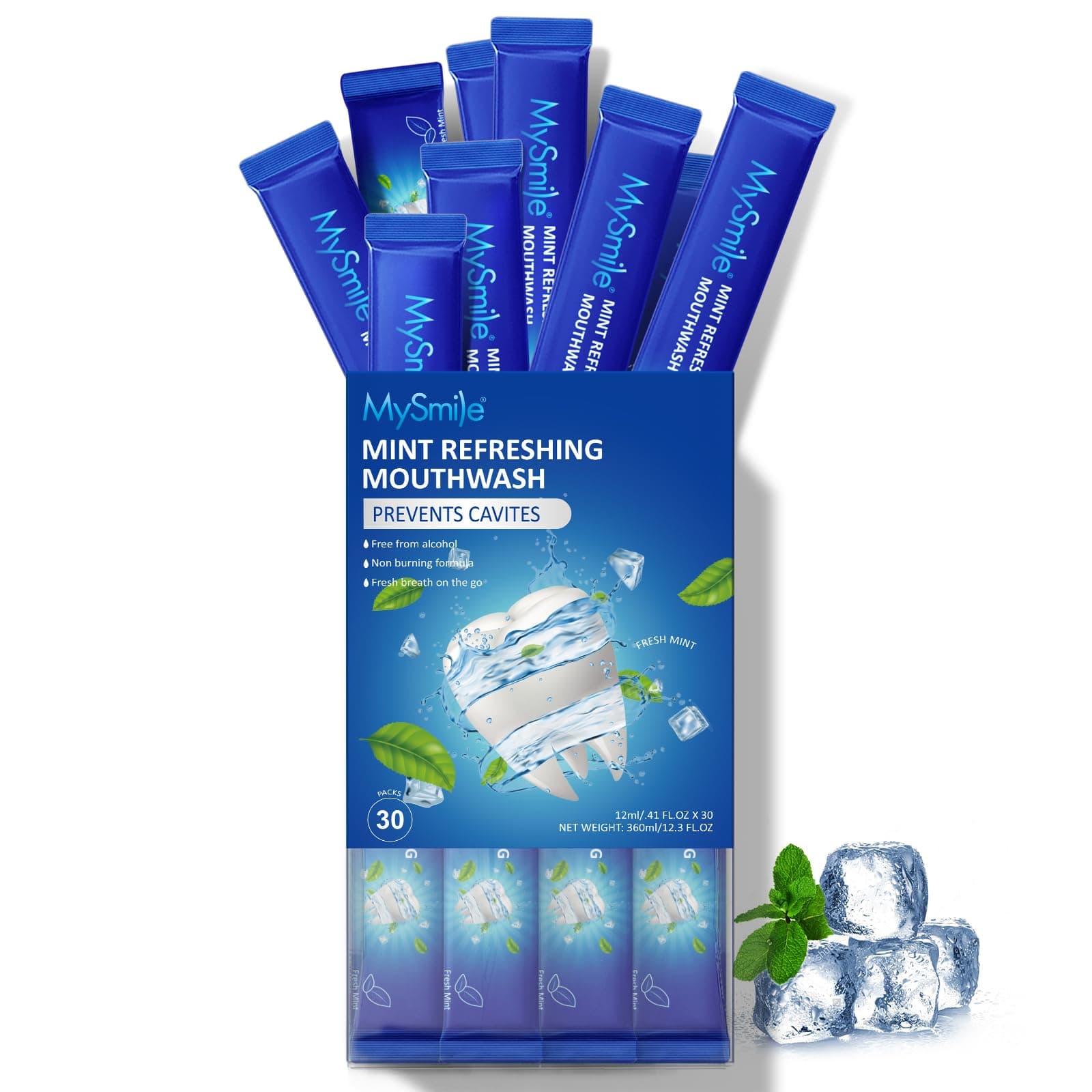 Mouthwash Alcohol Free, Mouth Wash for Adults, Fluoride Free, Fresh Mint , Travel Sachets (0.41 Fl OZ(Pack of 30))