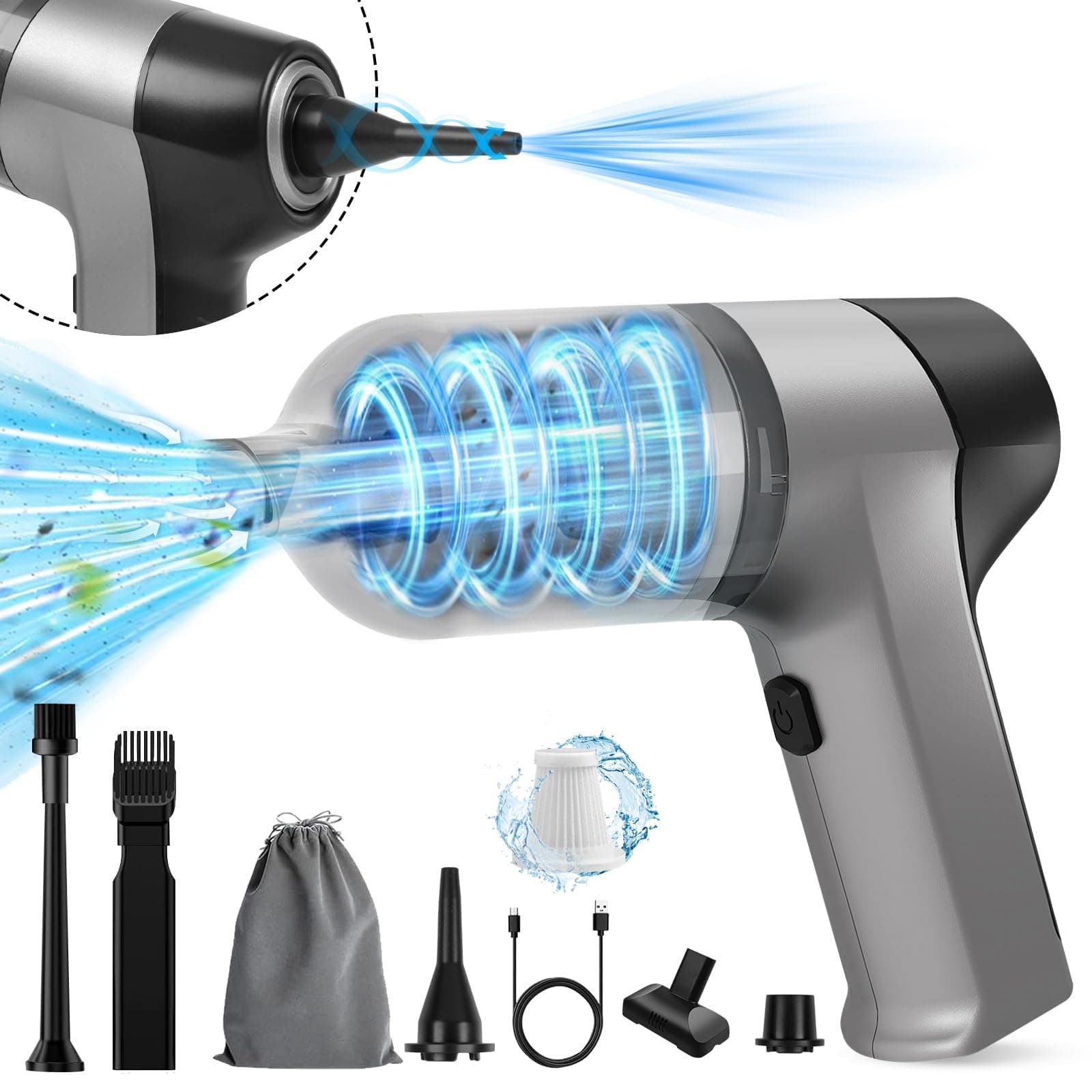 3-in-1 Cordless Handheld Car Vacuum Cleaner with 12000Pa High-Power Brushless Motor [4000mAh Battery, Fast USB-C Charging] Small Mini Vacuum Cleaner for Car, Home Cleaning – Silver