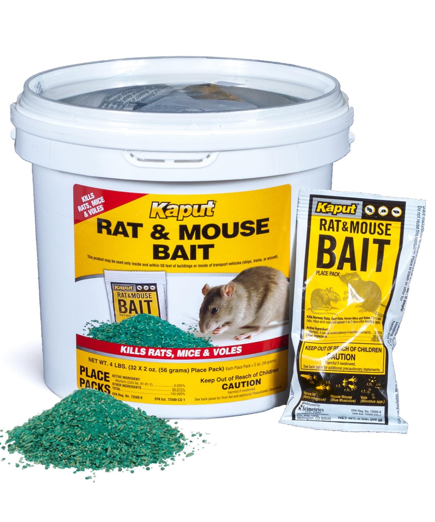 Rat & Mouse Bait- Effective Warfarin Formula for Rodent Control - Low Toxicity Rat Bait, Safe for Pets & Wildlife - Indoor & Near-Building Use, 32 Packets, 2 oz Each