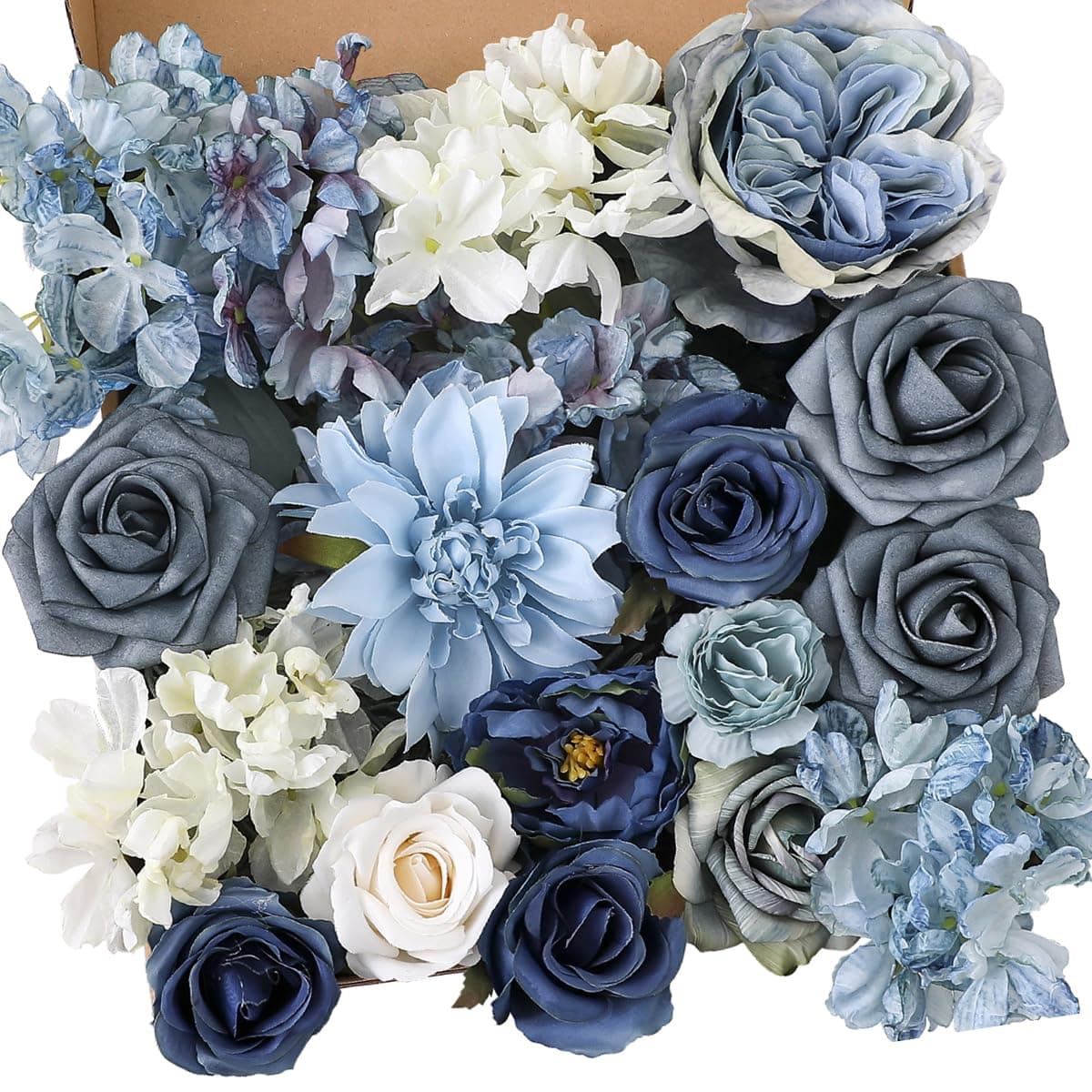 Artificial Flowers Combo Box Set Dusty Blue Flowers for DIY Wedding Bouquet Arrangements Bridal Shower Party Home Decorations(White Blue Rose)