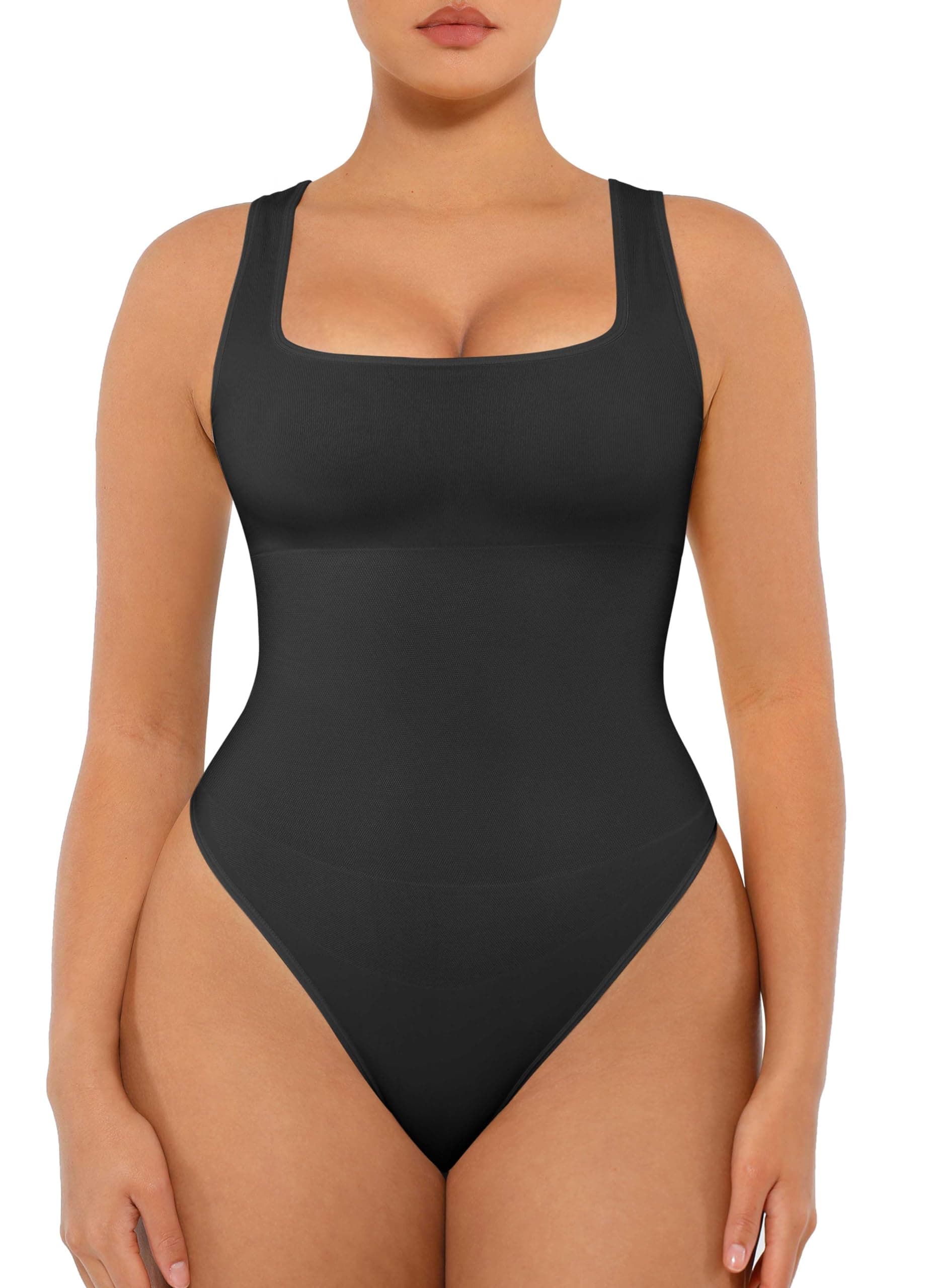 Bodysuits for Women Seamless Square Neck Tummy Control Compression Thong Shapewear Bodysuit Tank Tops Bodysuit