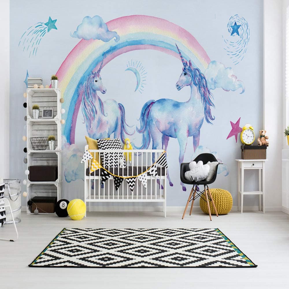Wall Mural 3D Rainbow Unicorn Pegasus Custom Wallpaper 3D Effect Large Mural Wall Murals Home Decor
