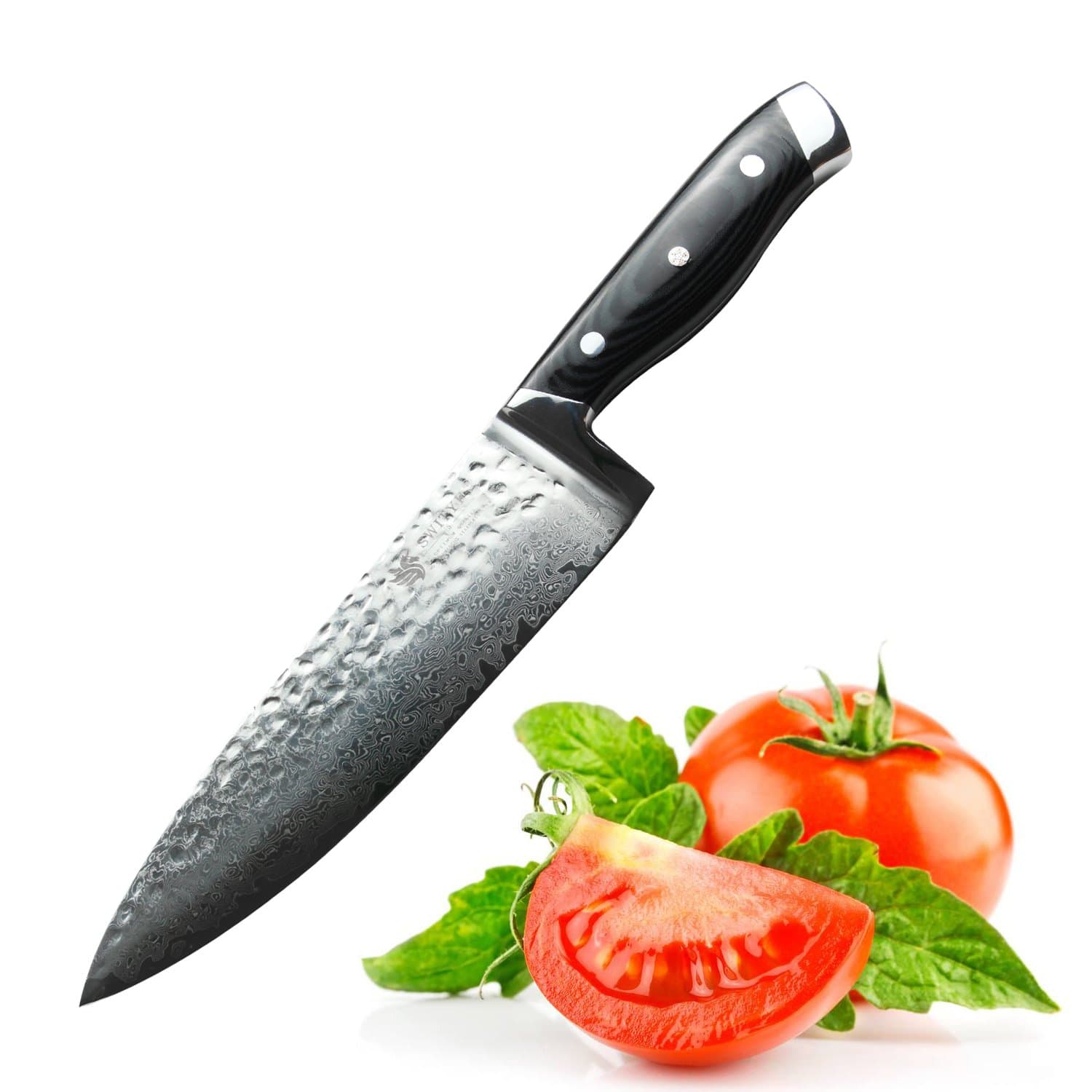 SWITYF Damascus Chef Knife 8" Professional VG10 Japanese Steel core,Ergonomic G10 Handle Blade Alveolar Design