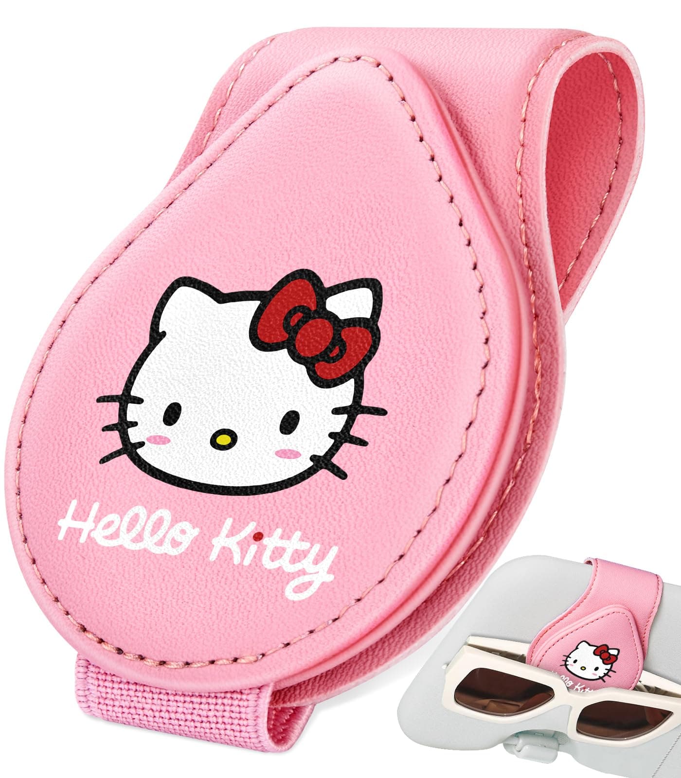 Jupswan Sunglass Holder for Car Visor Sunglasses Clip Magnetic Eyeglass Glasses Holder Leather Cute Cartoon Cat Auto Visor Accessories Accessory Presents for Women Men