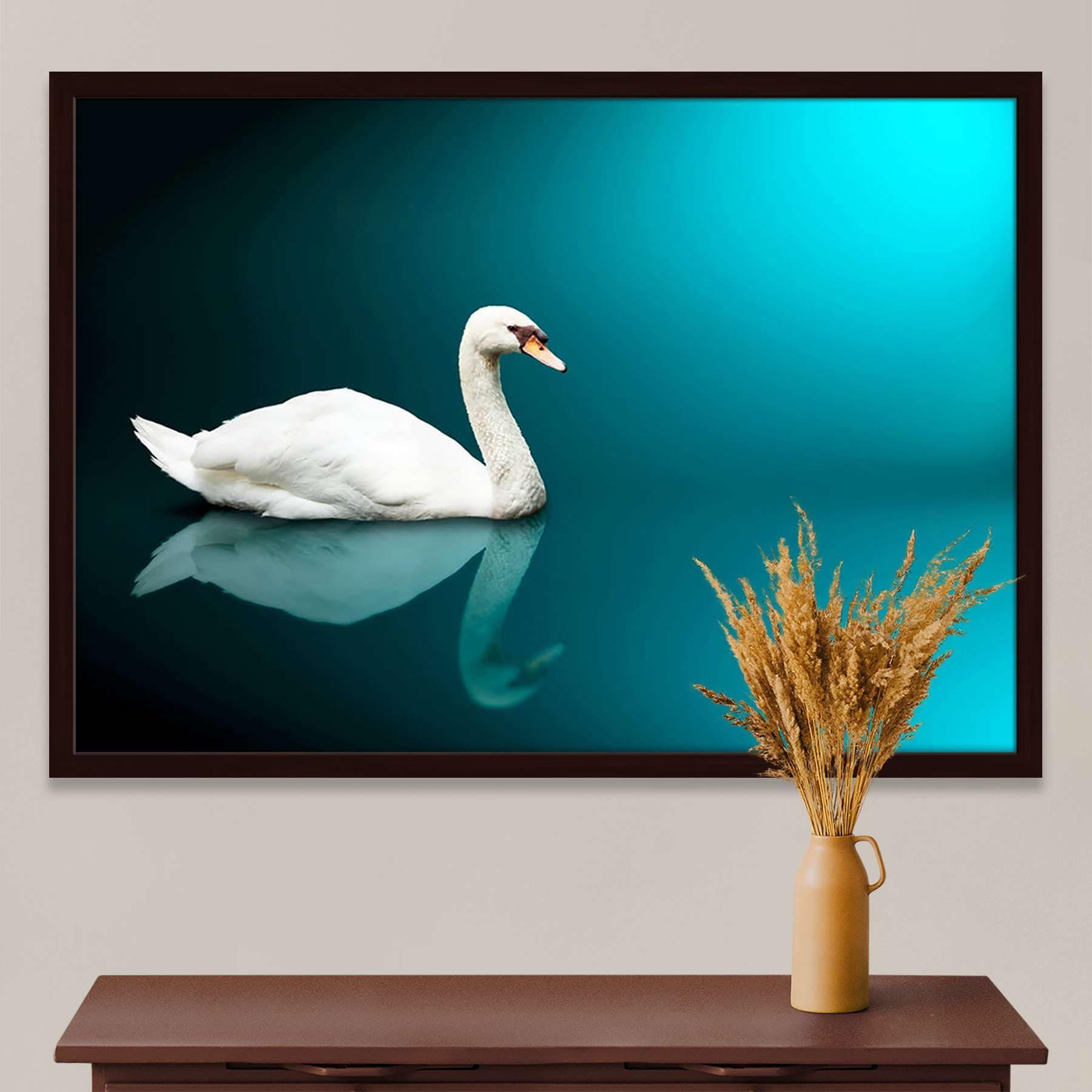 ArtzFolio Mute Swan Cygnus Olor Canvas Painting Dark Brown Synthetic Frame 16.8inch x 12inch (42.7cms x 30.5cms)