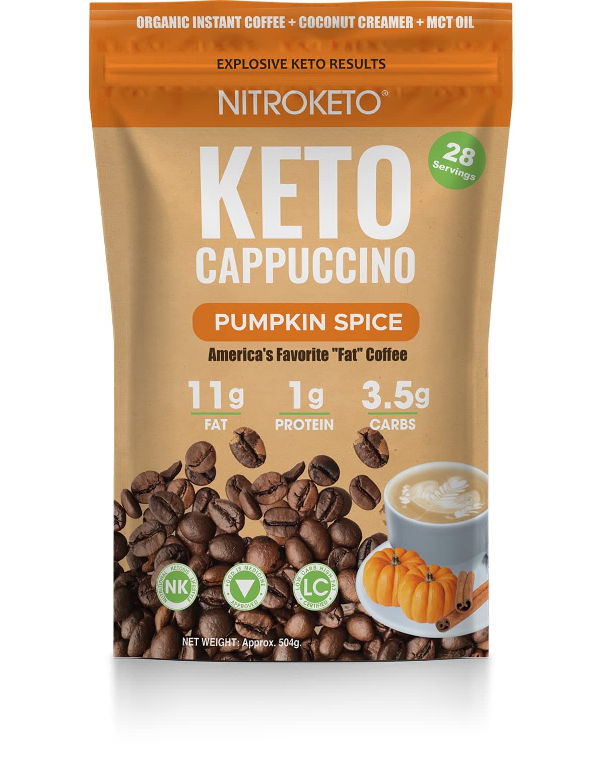 - Keto Cappuccino - Pumpkin Spice - Keto Instant Coffee Mix with MCT Oil - Low Carb/High Fat, Organic Coffee Supports Ketosis - Energy Coffee - No Sugar - Made in USA – 28 Servings