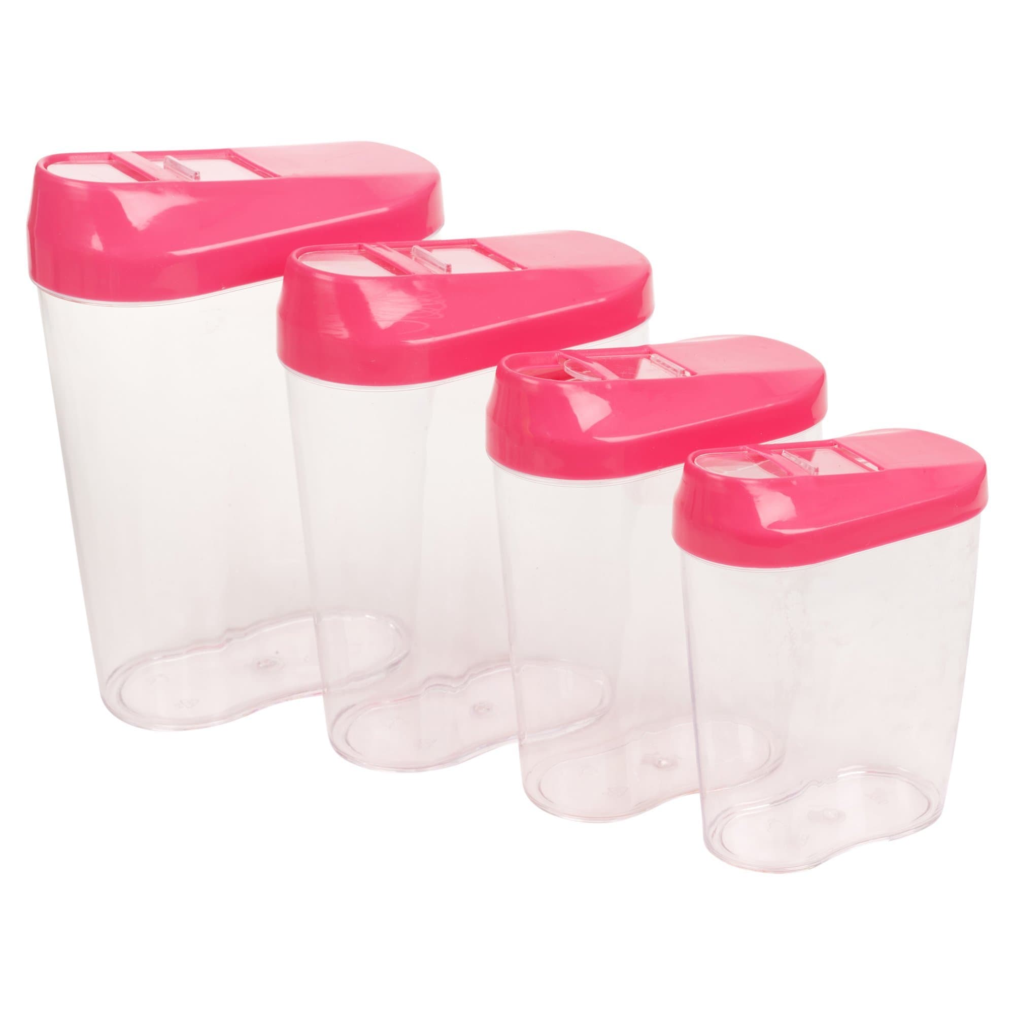 4pc Stacking Nested Food Storage Dispenser Containers Set Slide Lid Easy Pour (Pink)
