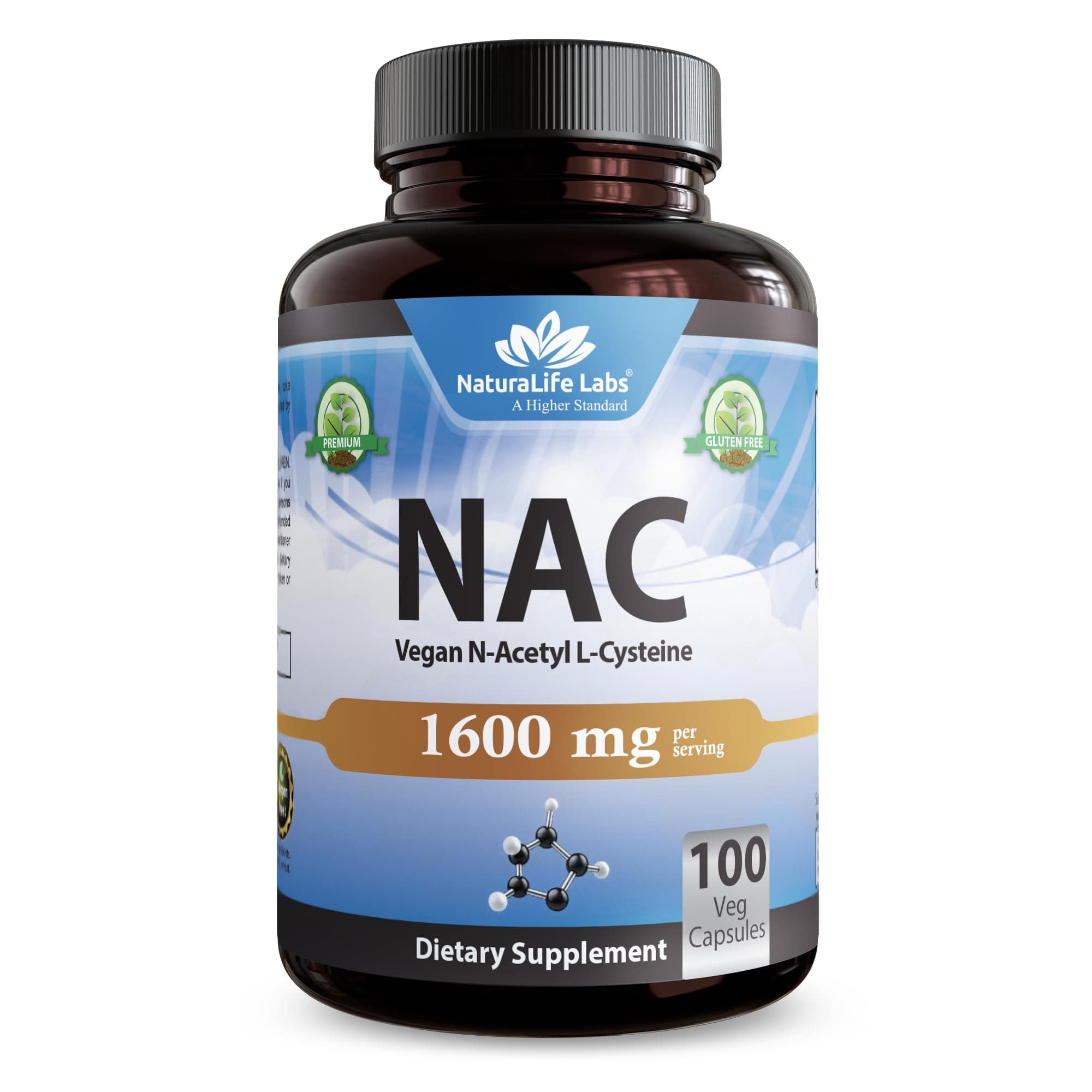 N-Acetyl-L-Cysteine (NAC) 1600 mg – 100 Capsules, Non-GMO & Gluten-Free