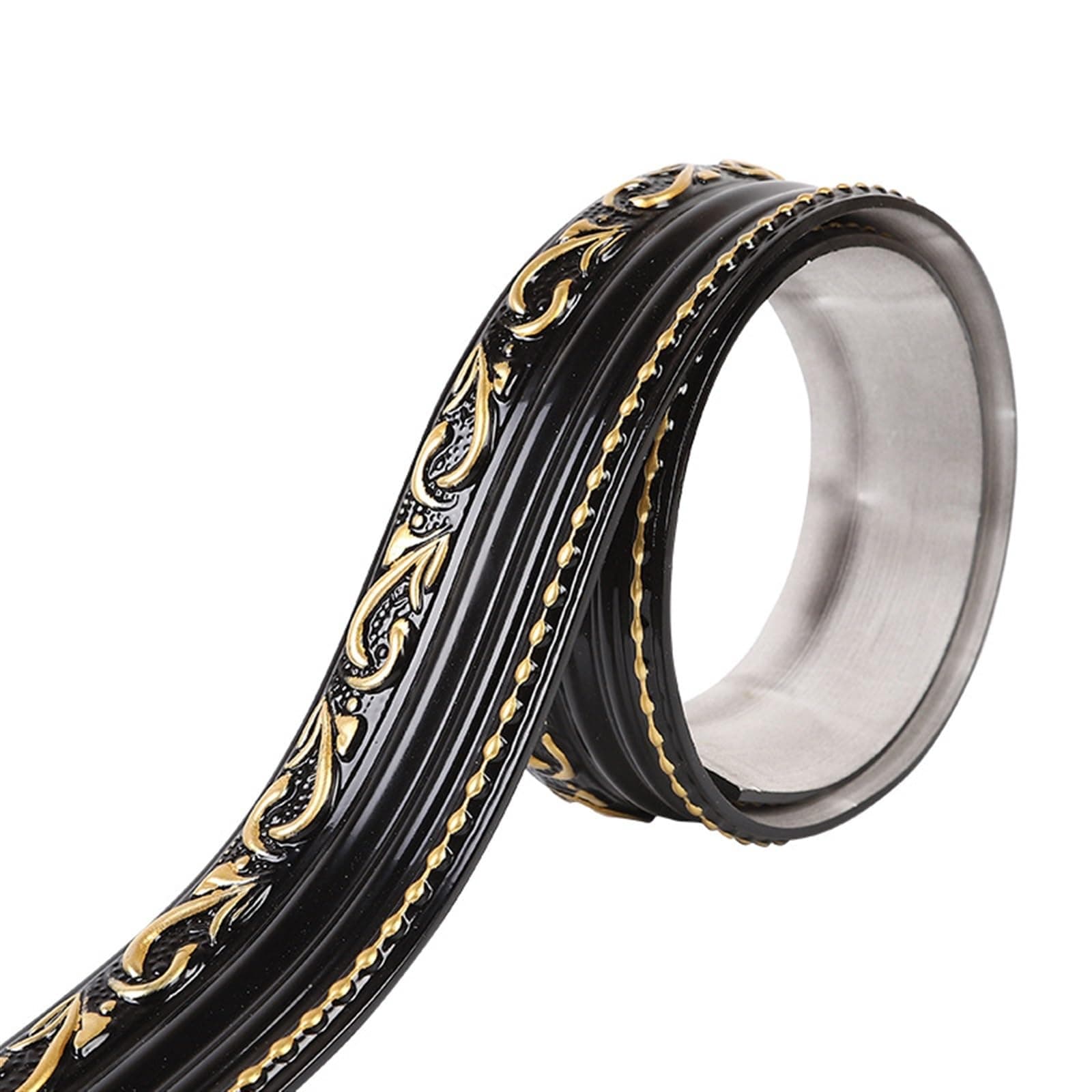 TGDGFKIASTrim Self Adhesive Ceiling Coving, Flexible Molding Trim Self Adhesive, 9.8 Feet Peel and Stick Flower Wall Molding Trim, Self-Adhesive Wall Base Cove Base for Home Decoration(Black Gold)