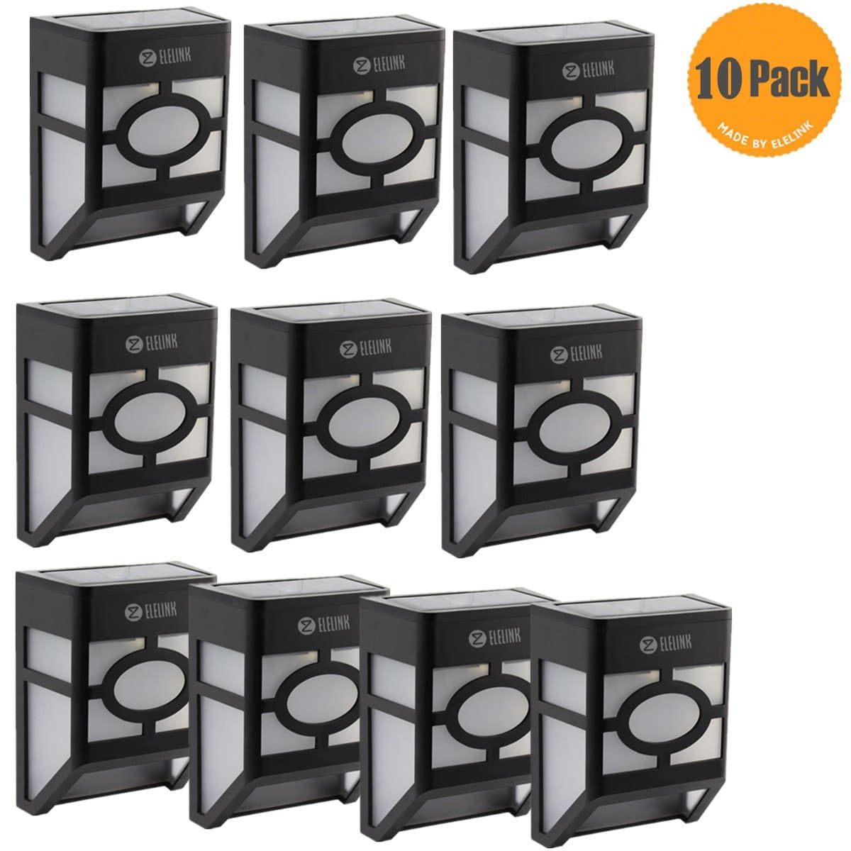 Elelink Solar Powered LED Fence Post Lights for Outdoor Landscape Garden Yard Lawn Floor Wall Patio Lighting & Decoration (10 Pack,White Lamp)