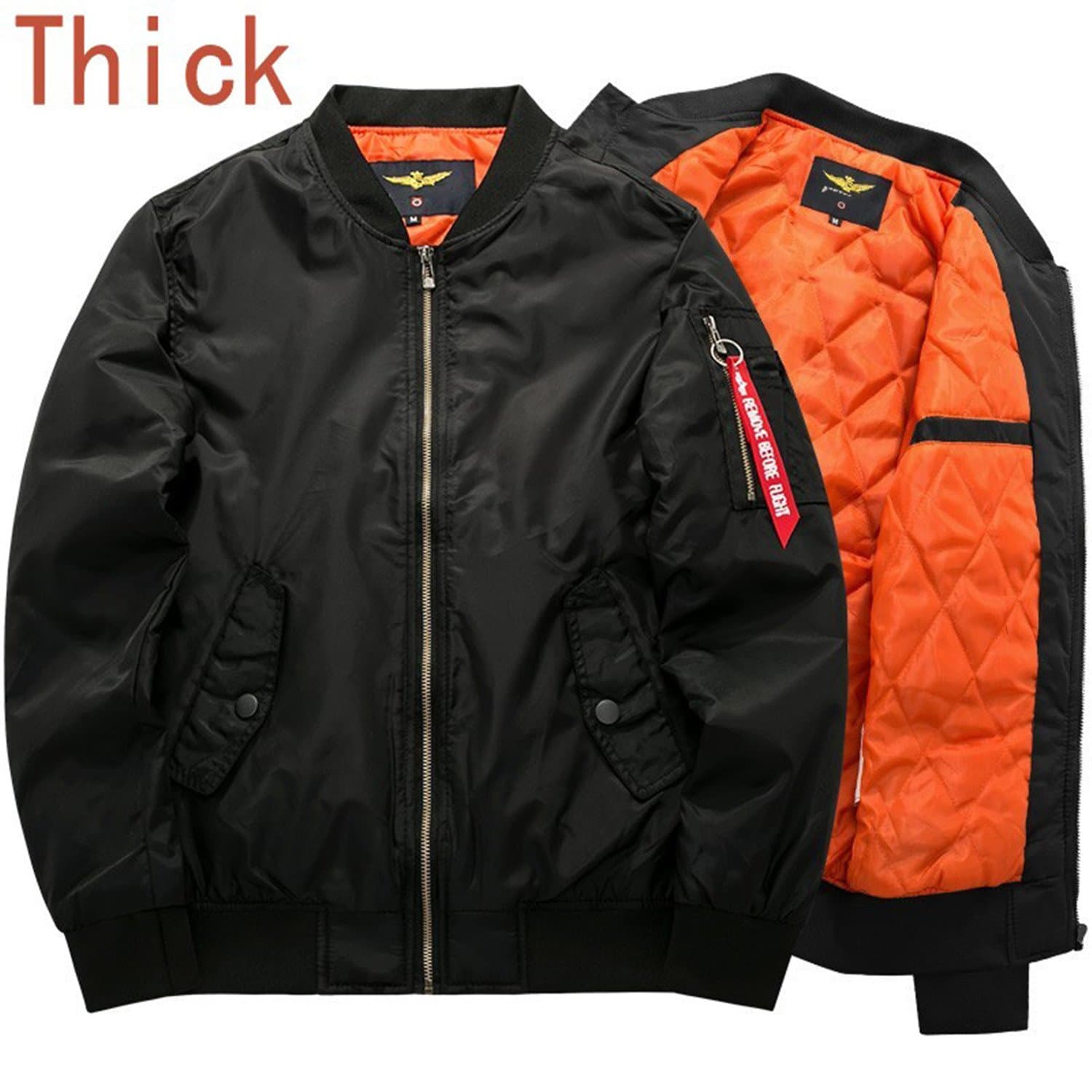 Marvin Cook Bomber Jacket Men's Thick Warm Autumn Winter Military Motorcycle Jackets Flight Pilot Air Force Coat thick black XXL
