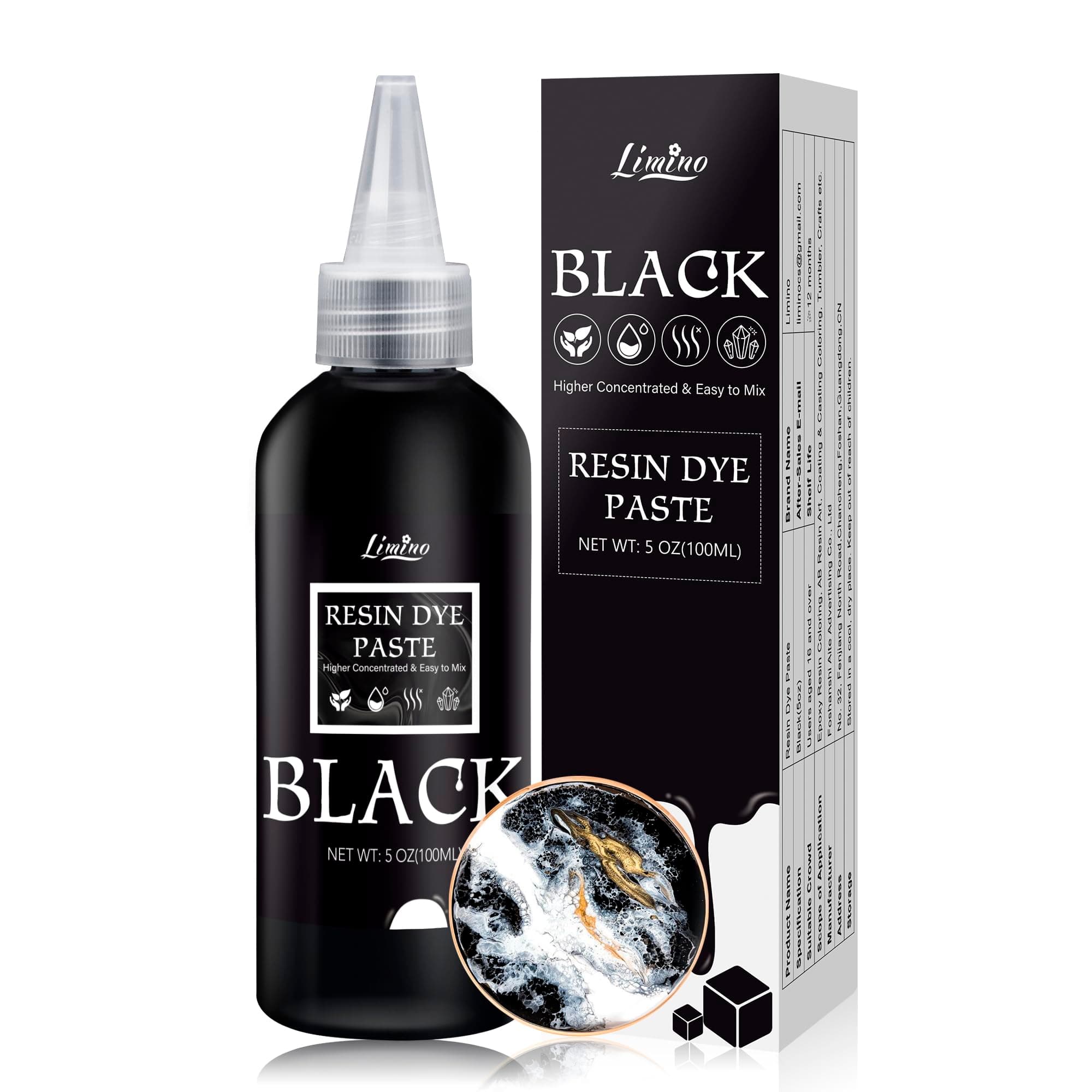 Black Epoxy Pigment Paste - 100ml Concentrated Pigment Paste for DIY Resin Art, UV Resin, River Table - Opaque Black Dye for Resin Painting, Coaster, Jewelry