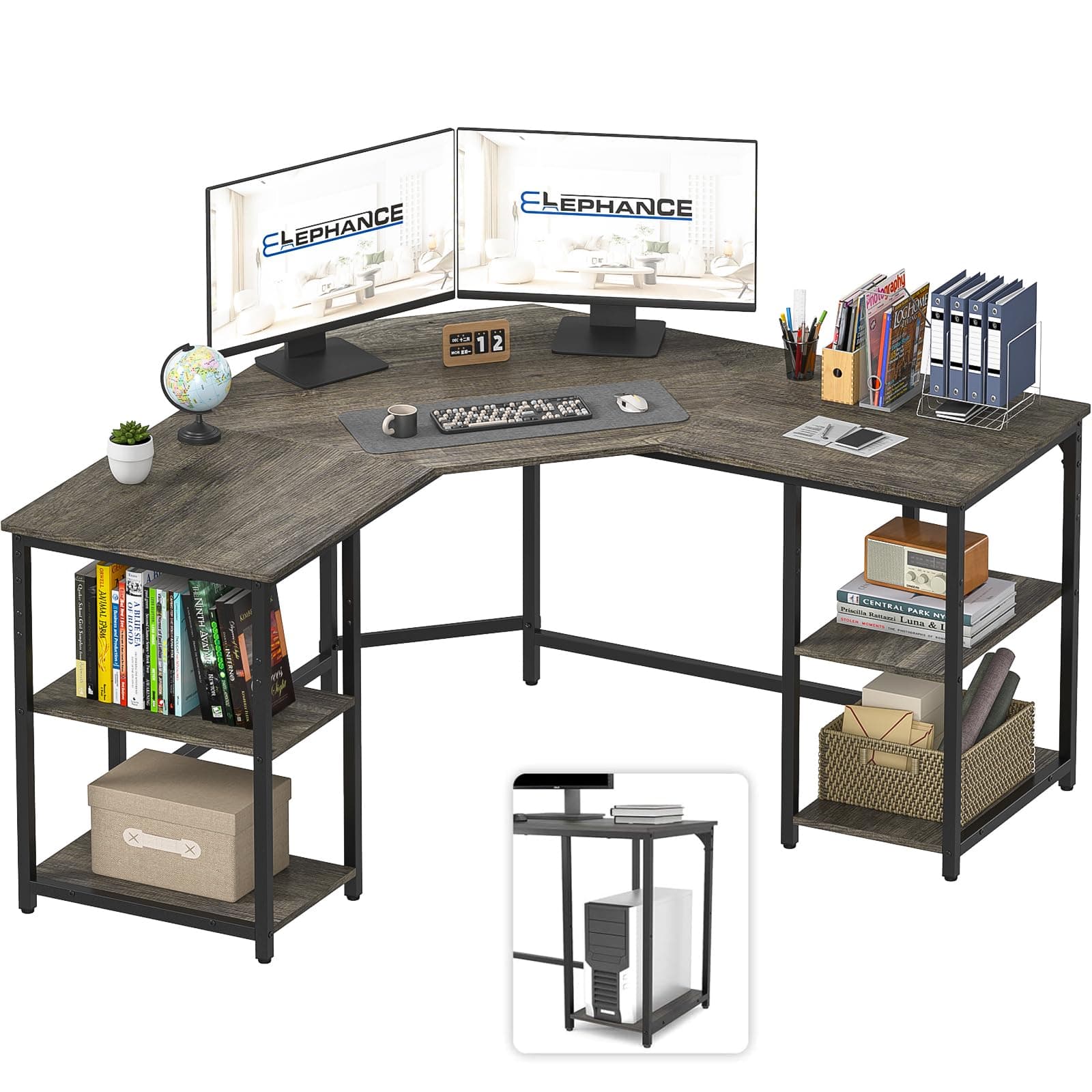Large L-Shaped Computer Desk with Shelves, Corner Desk, Home Office Writing Workstation, Gaming Desk PC Latop Table with Storage