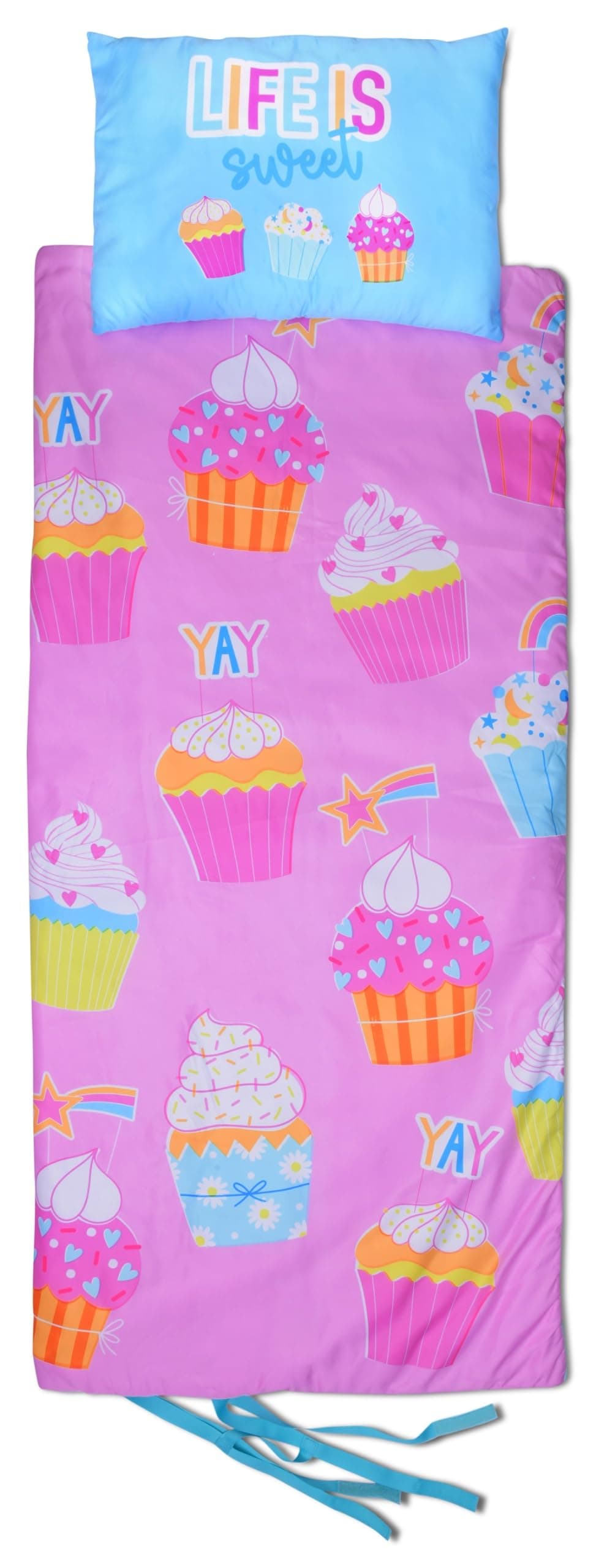 iscream Pretty Print Cozy Silky Soft Fleece Lined Sleeping Bag and Pillow Set for Kids - Cupcake Party