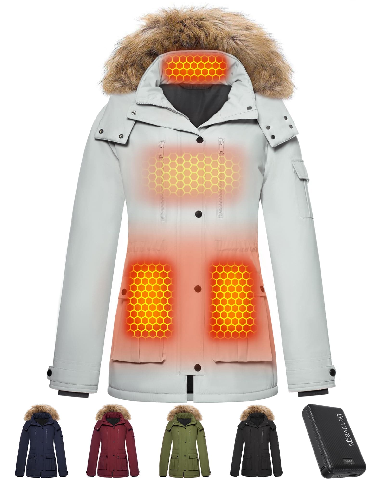 GenovegaGraphene Heated Jacket for Women with Large Capacity Battery Pack Waterproof Windproof